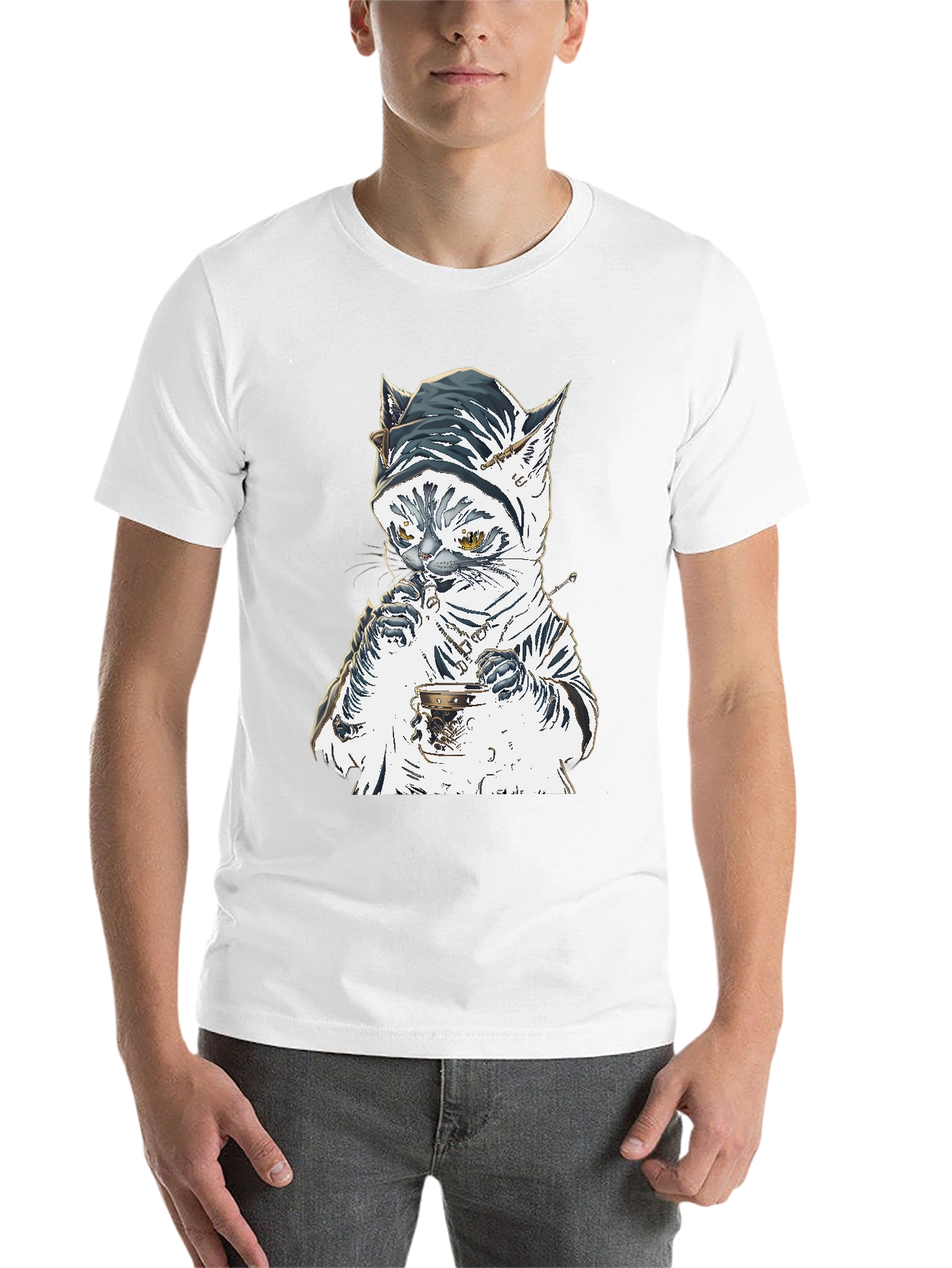 Black Cat T-Shirt: Sophisticated Feline Tea Time view 14