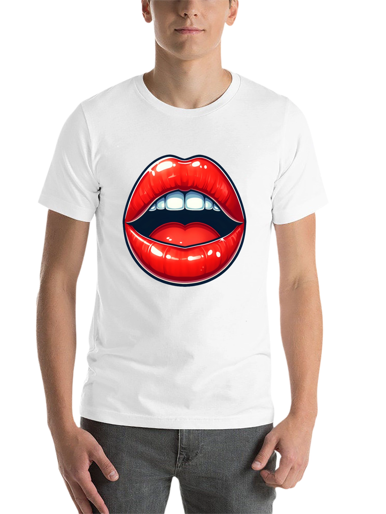 Black Bold Lips Graphic Tee - Black Cotton T-Shirt view 14