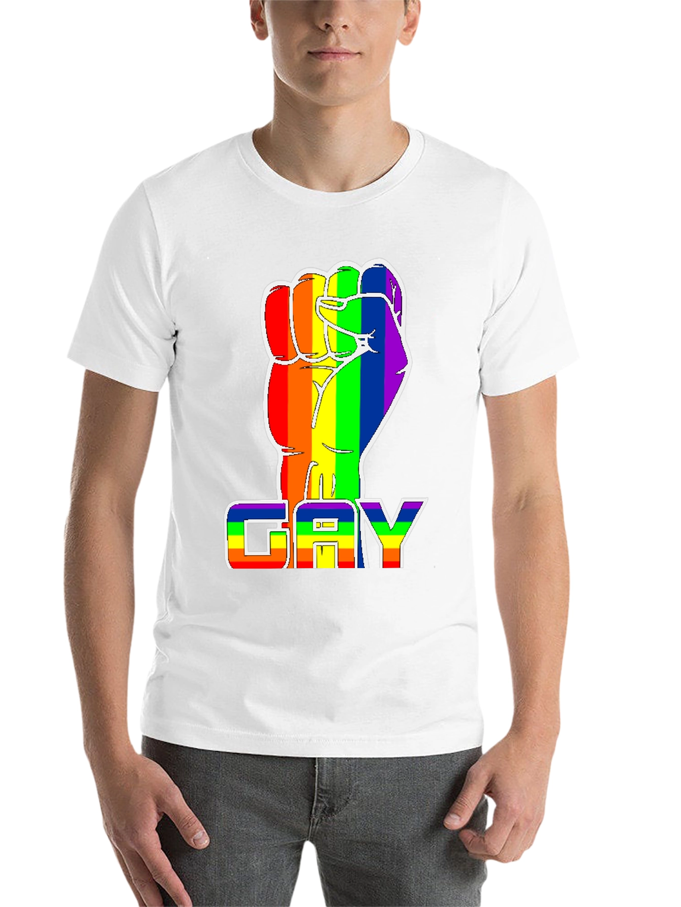 Black Rainbow Fist 'GAY' Pride T-Shirt - Black Cotton Blend Tee view 14