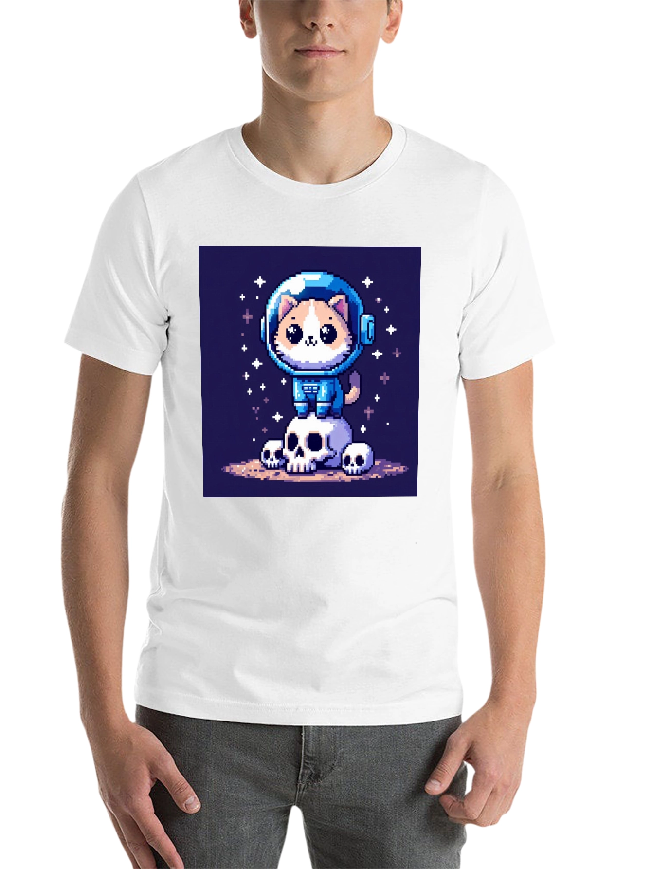 Black Pixel Cat Astronaut T-Shirt - Space Kitty Tee view 14