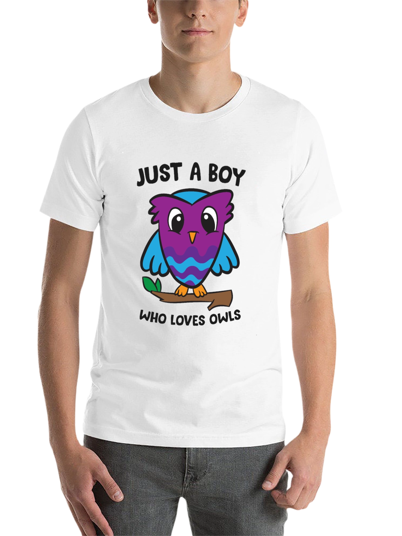 Black Just A Boy Who Loves Owls Graphic T-Shirt view 14