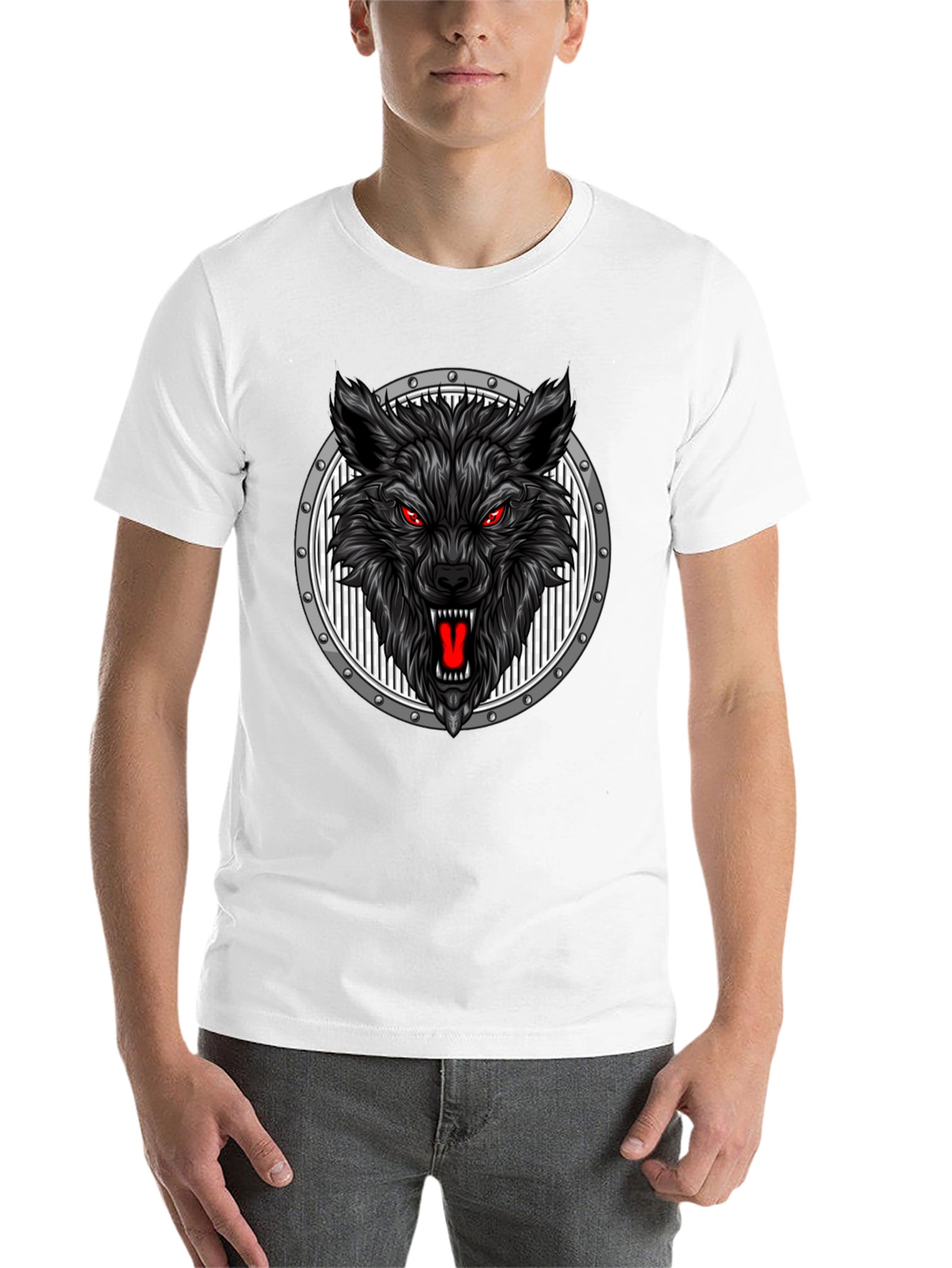 Black Wolf Head Graphic Black T-Shirt view 14