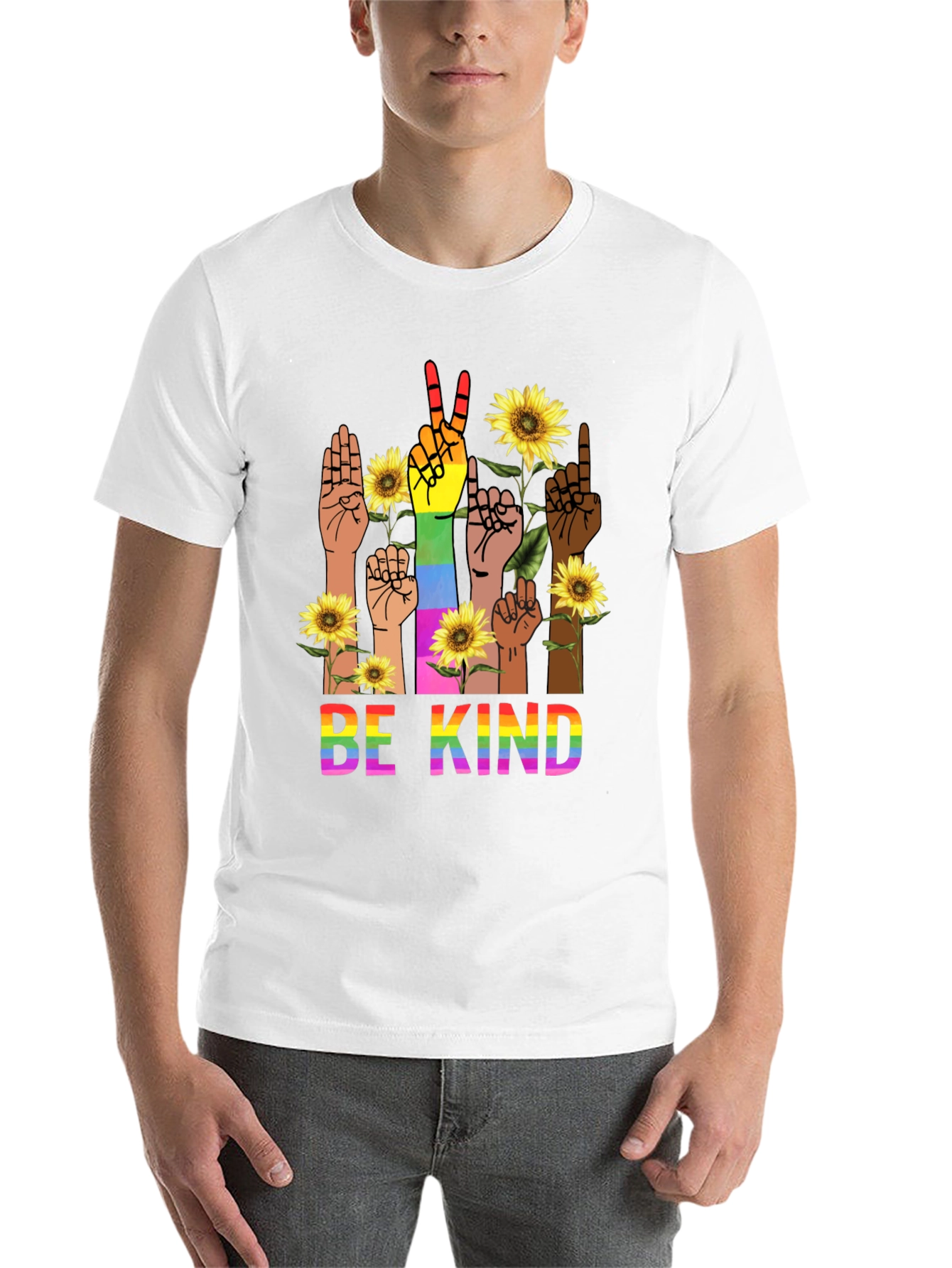 Black Be Kind Rainbow Hands T-Shirt view 14