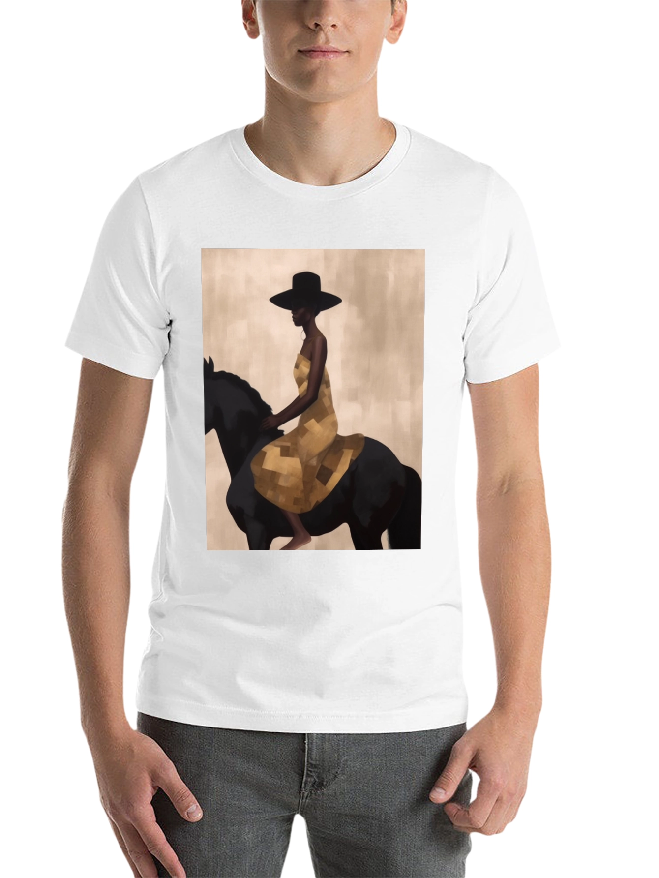 Black Black T-Shirt with Woman Riding Horse Design view 14