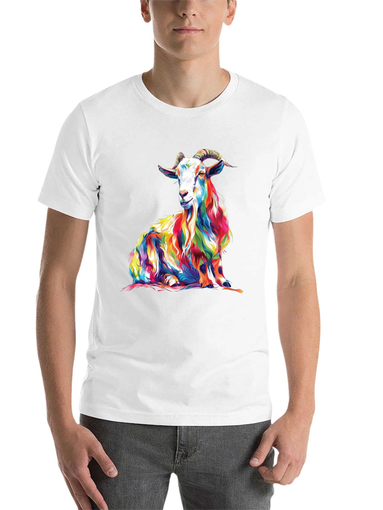 Black Colorful Goat Graphic Tee - Men's Black T-Shirt view 14