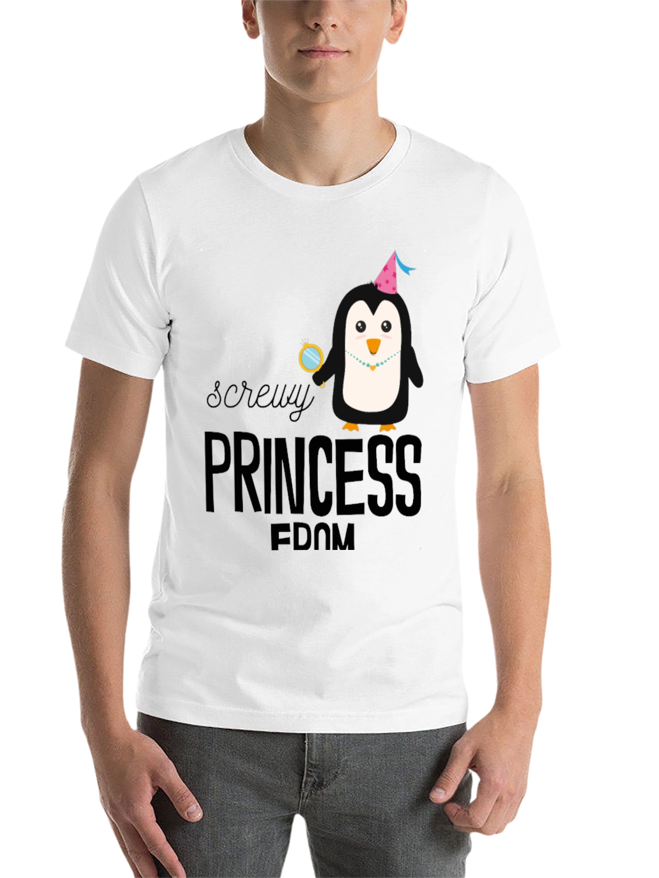 Black Screw-y Princess Penguin T-Shirt - Quirky Fun Top view 14