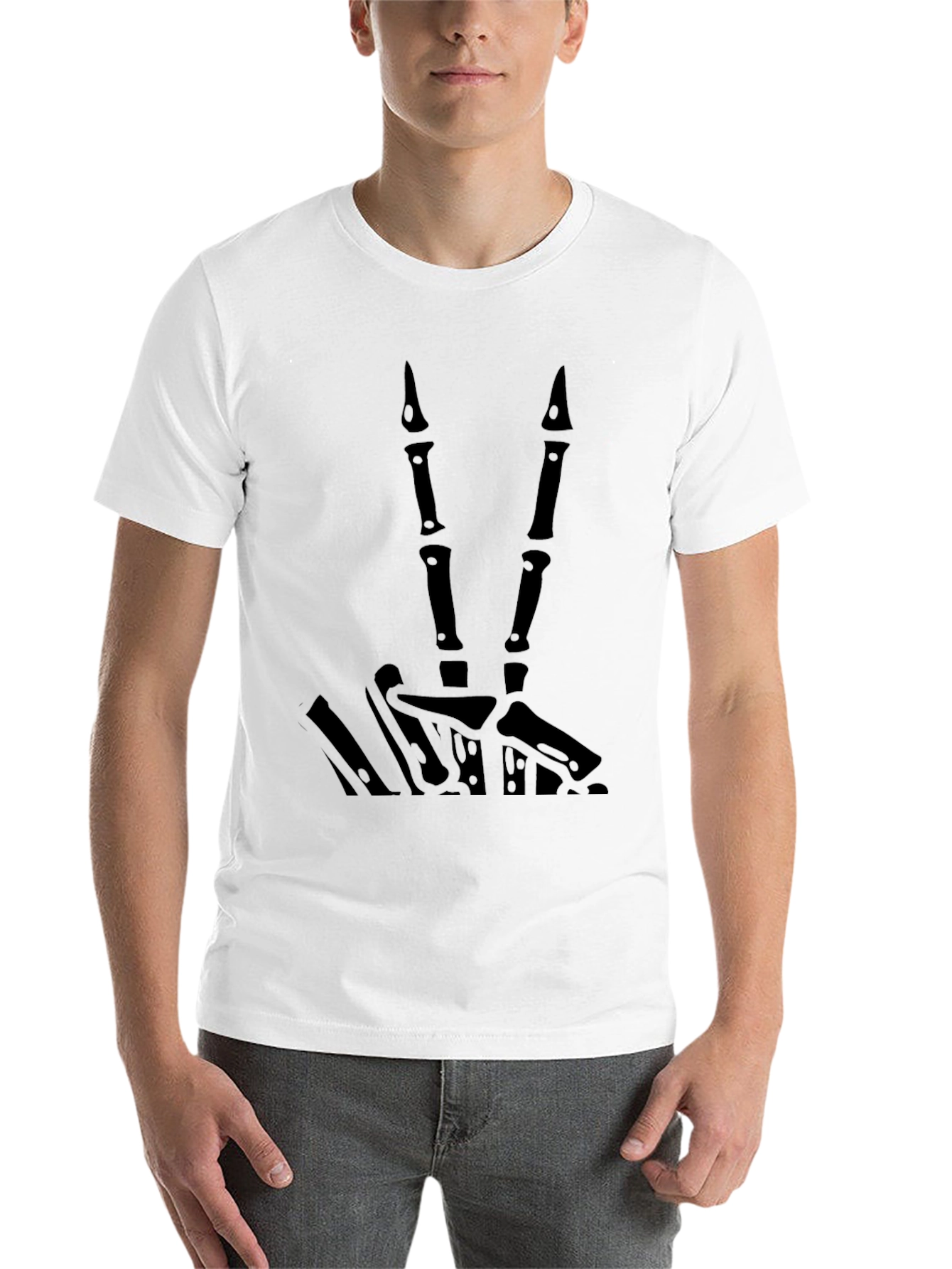 Black Skeleton Hand Peace Sign Graphic T-Shirt - Black view 14