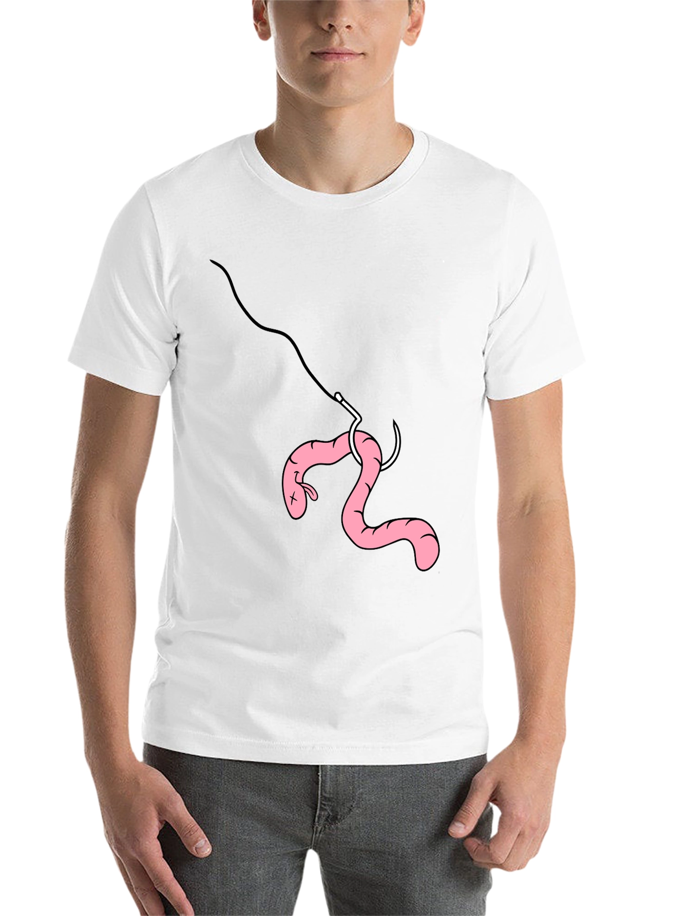Black Funny Fishing Worm Hook T-Shirt view 14