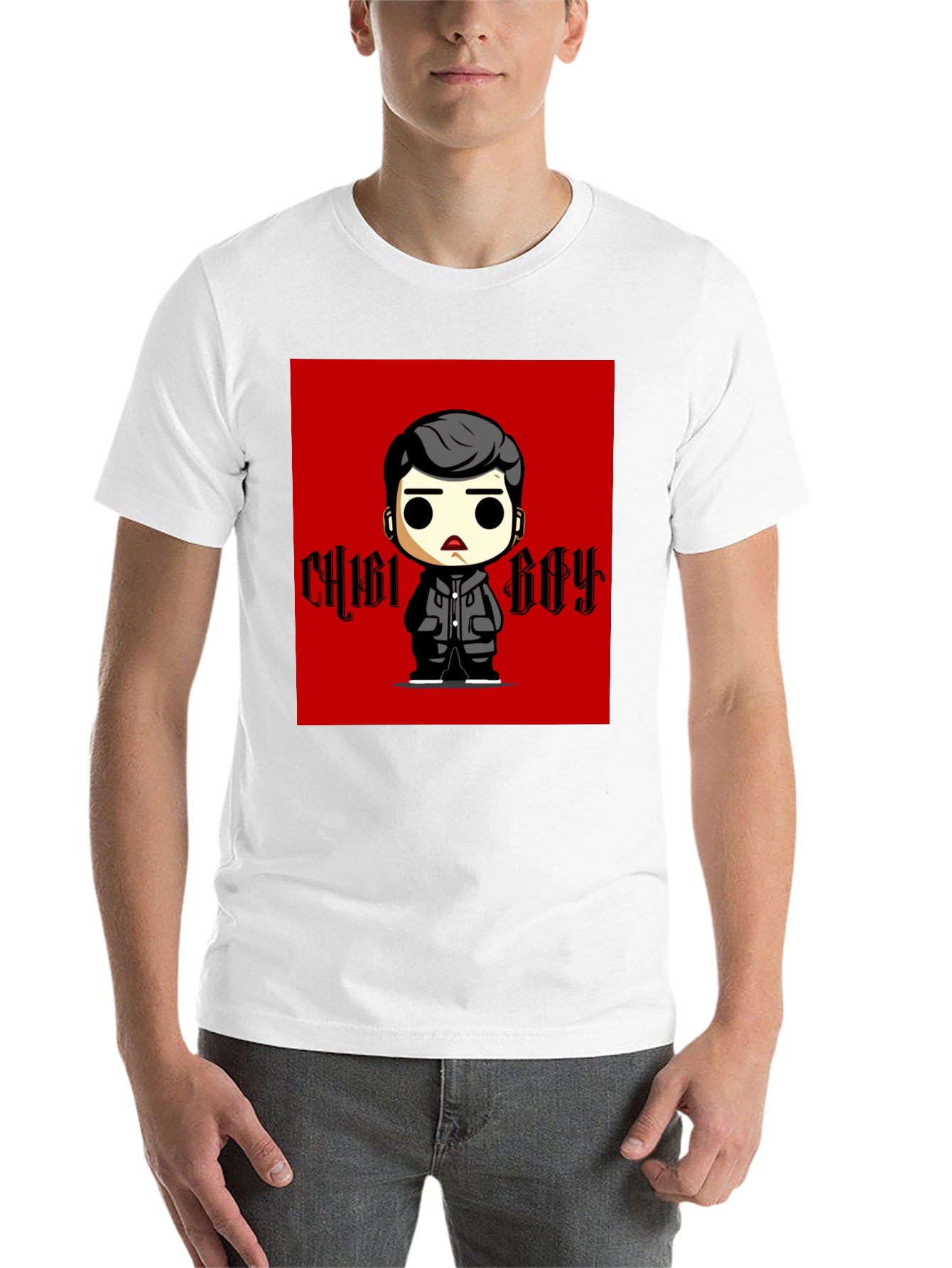 Black Chibi Boy Graphic Tee - Black Cotton T-Shirt view 14