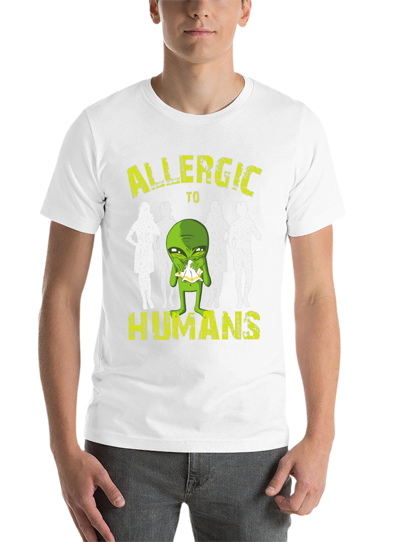 Black Allergic to Humans Alien T-Shirt - Funny Graphic Tee view 14