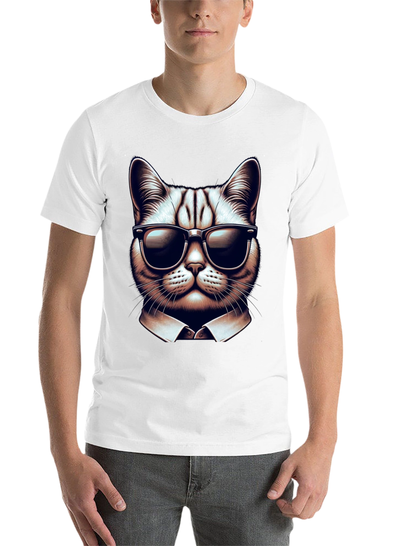 Black Cool Cat in Shades Graphic Tee - Black Cotton T-Shirt view 14