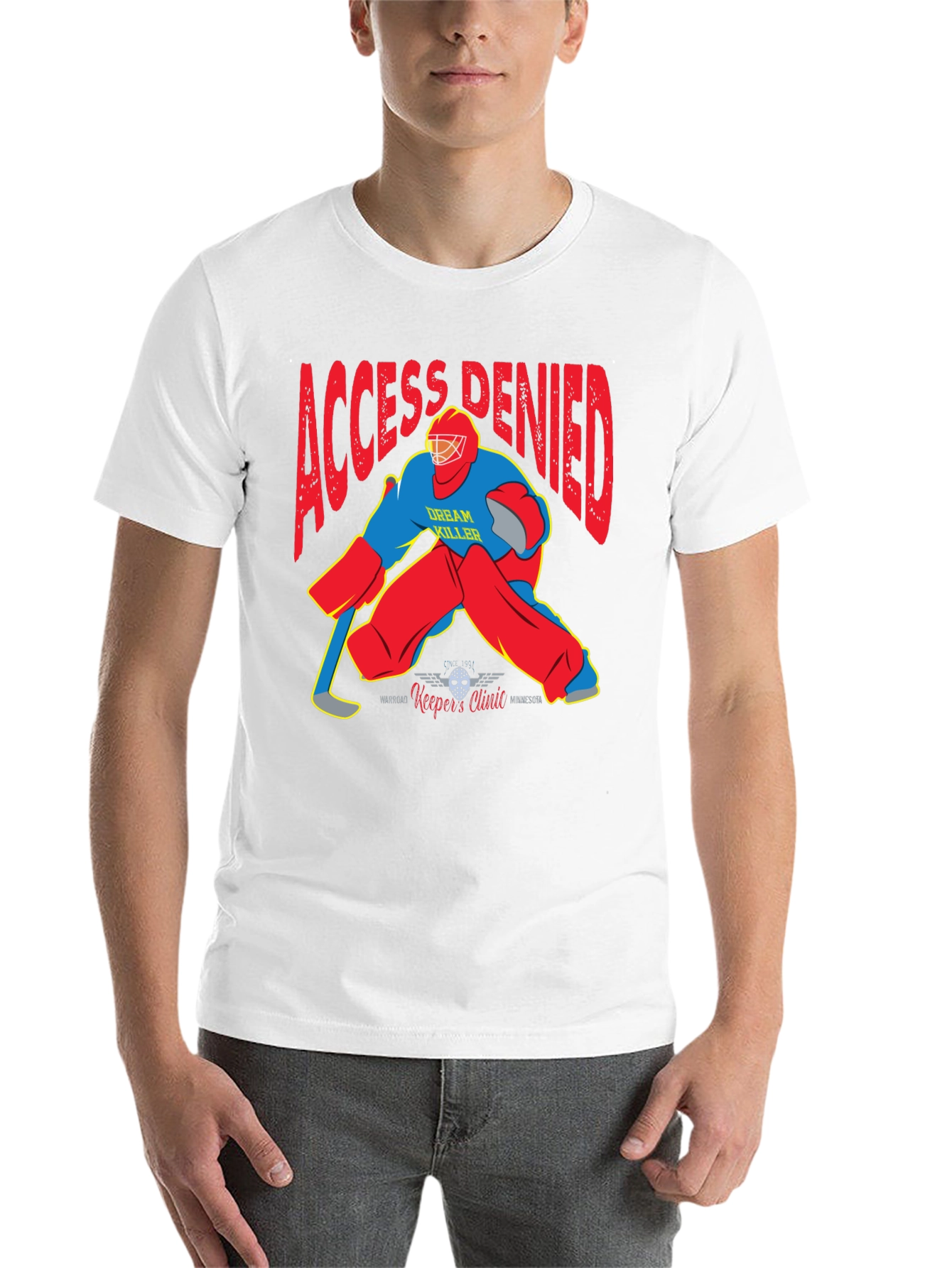 Black Access Denied Hockey Goalie Graphic T-Shirt view 14