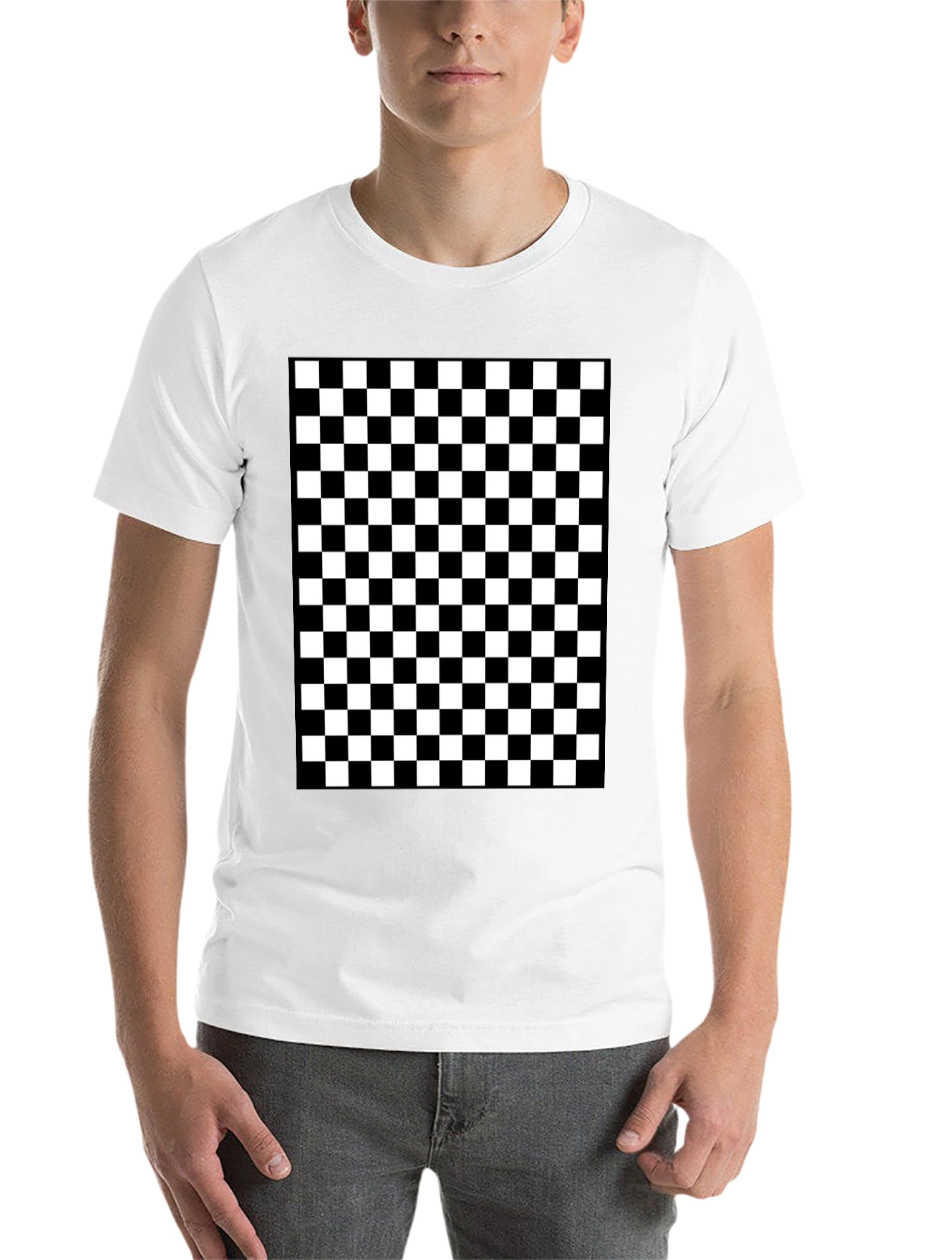 Black Checkered Pattern Black T-Shirt view 14