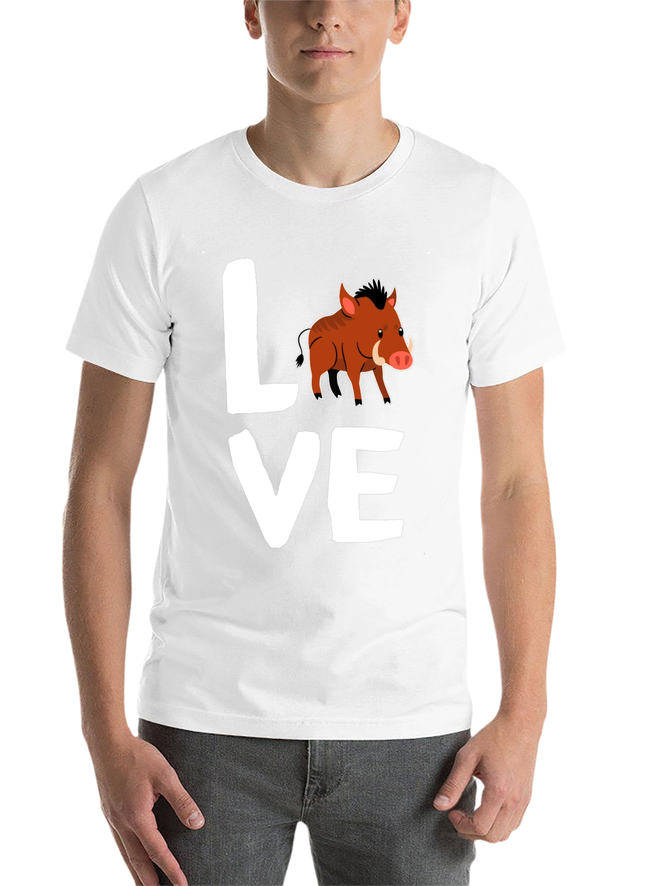 Black Love Boar T-Shirt, Wild Pig Animal Tee, Black Cotton Shirt view 14