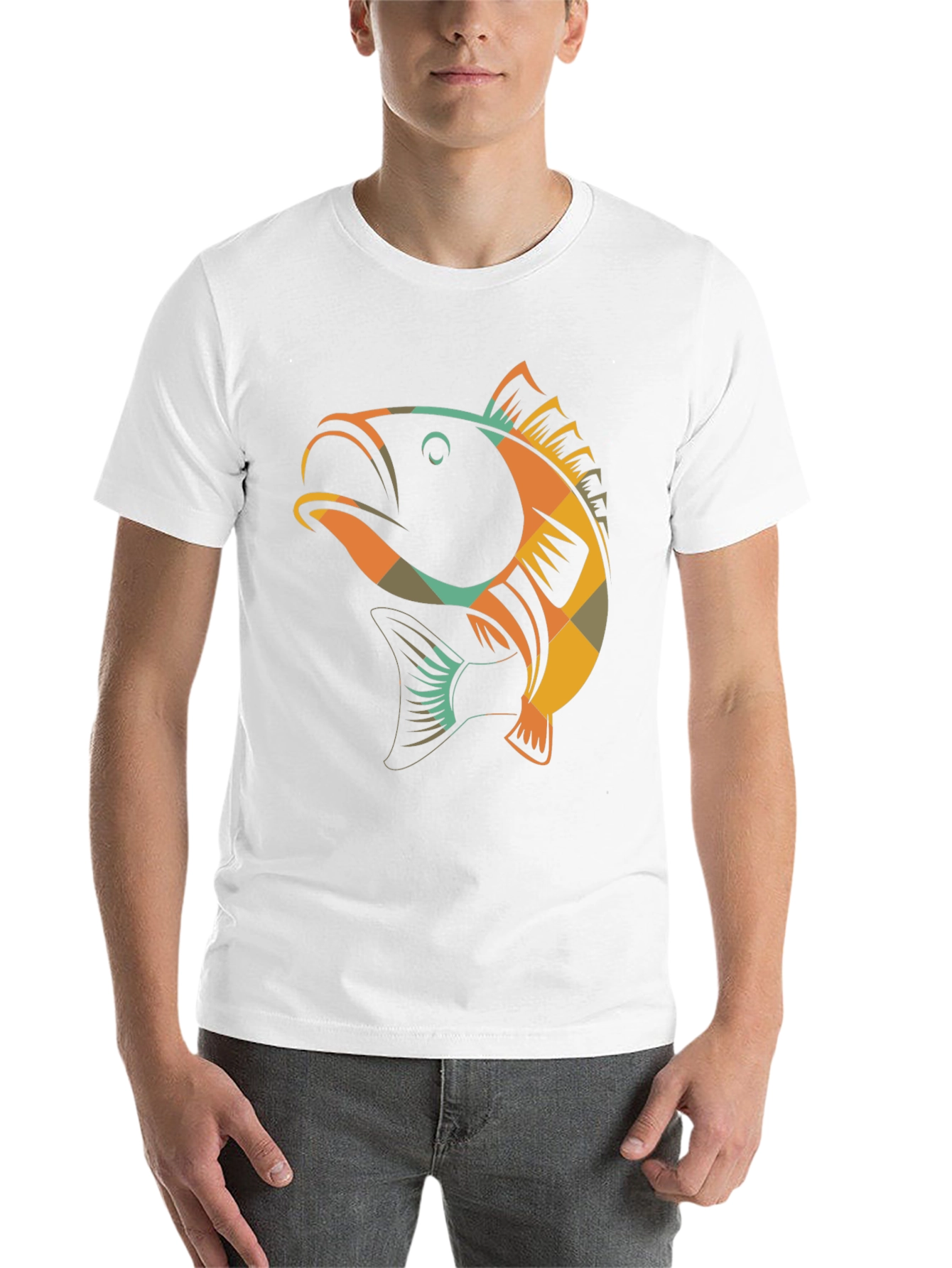 Black Retro Fish Graphic Tee - Black Cotton T-Shirt view 14