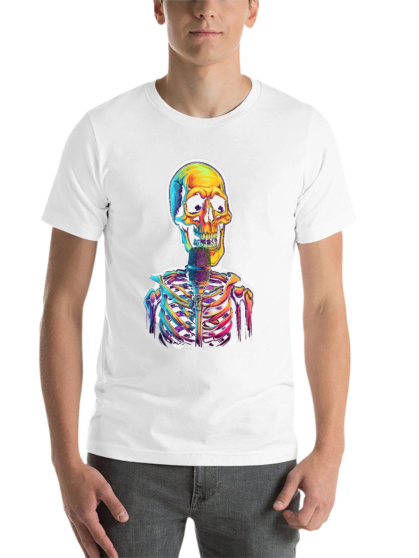 Black Skeleton Singer Graphic Tee - Cool Skull Design view 14