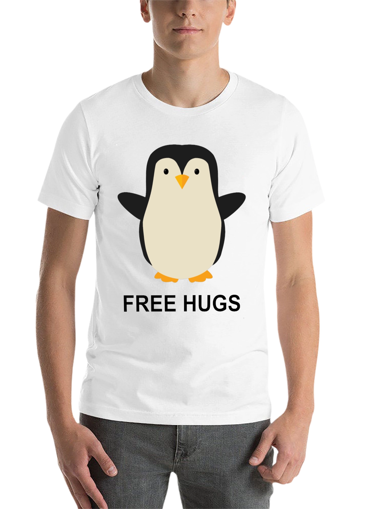 Black Penguin Free Hugs Graphic Tee - Unisex Black T-Shirt view 14