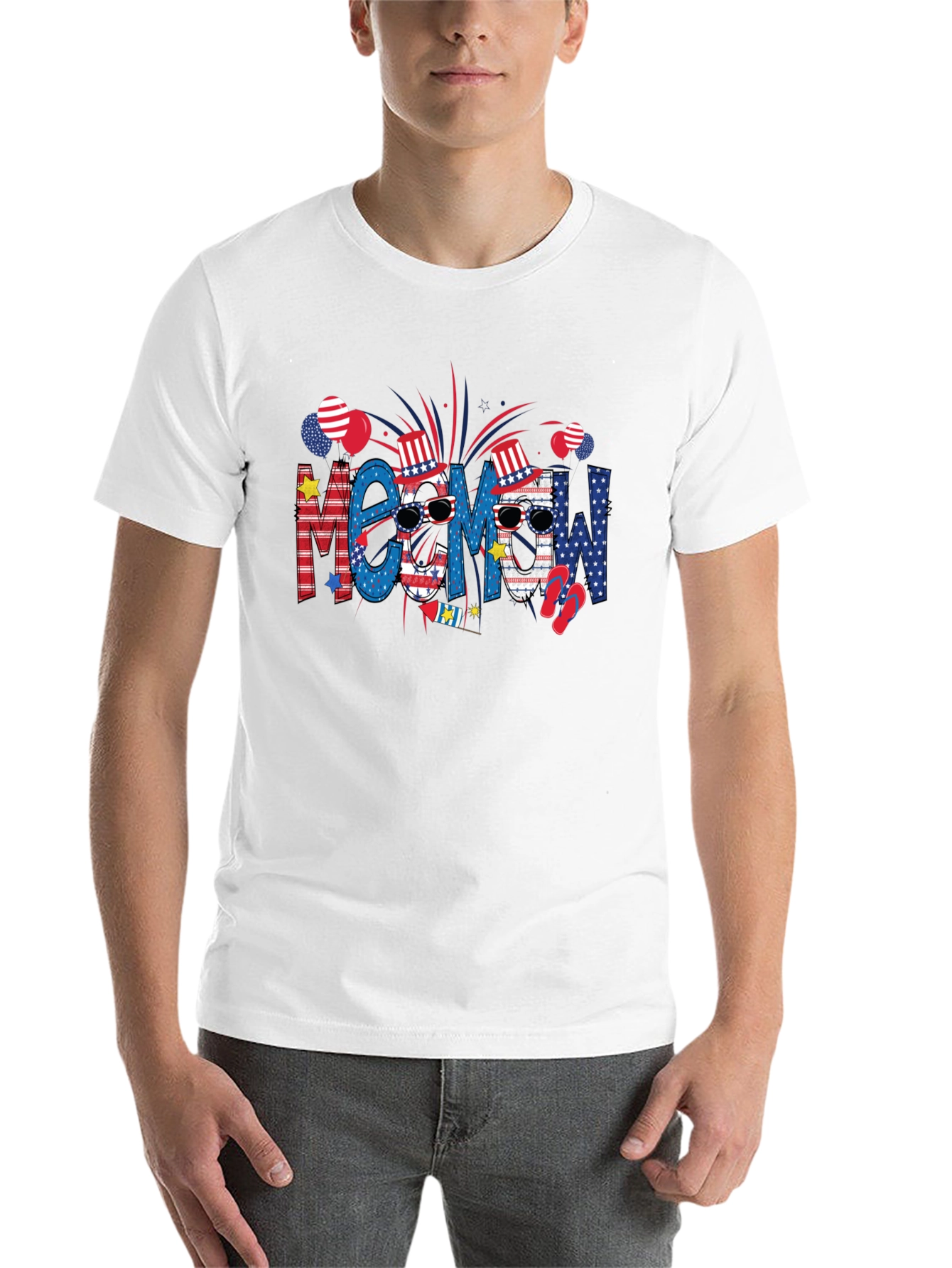 Meow! USA Patriotic T-Shirt - Summer Fourth of July Tee - 14