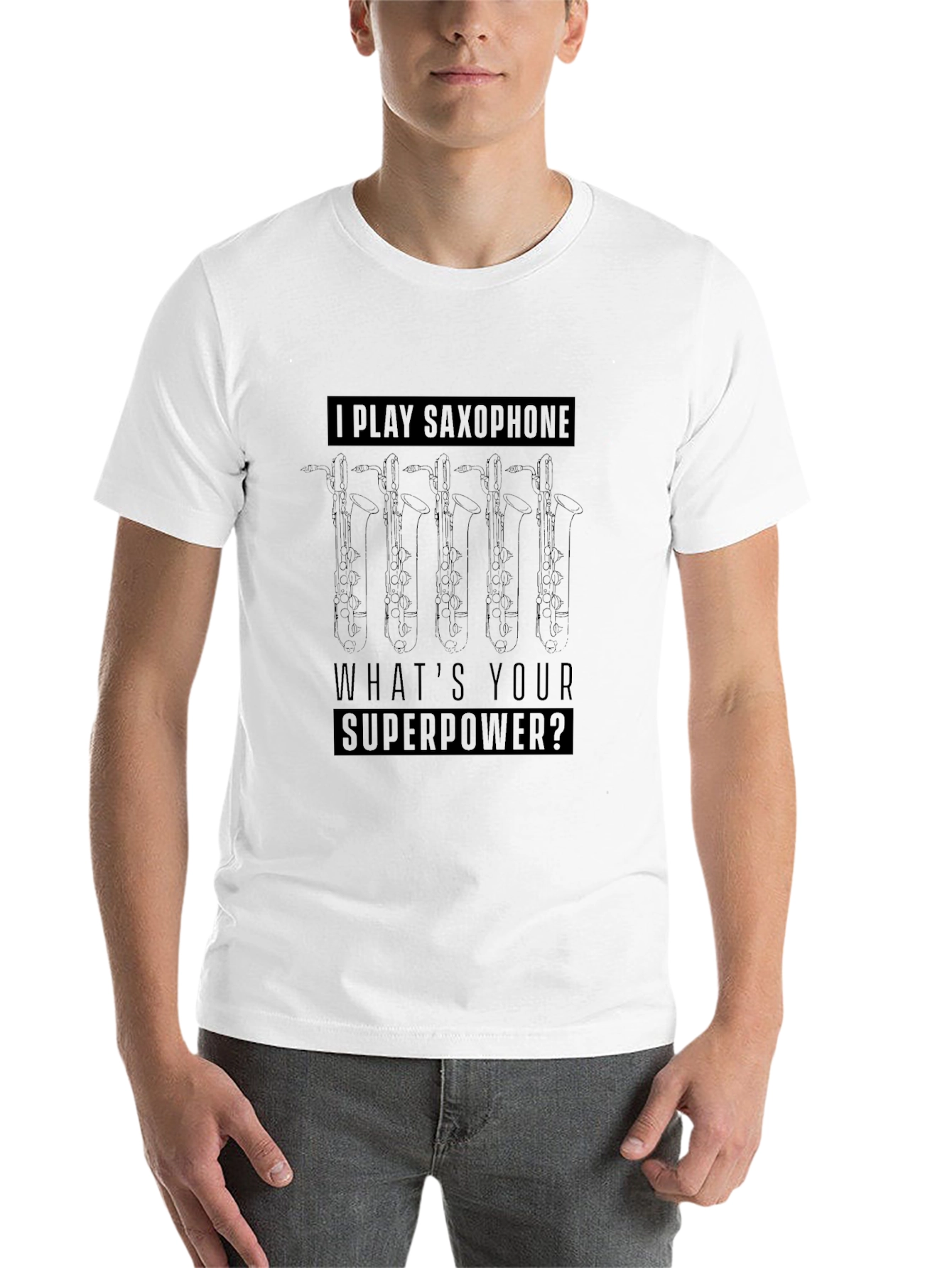Black Saxophone Superpower T-Shirt - Musician Gift view 14