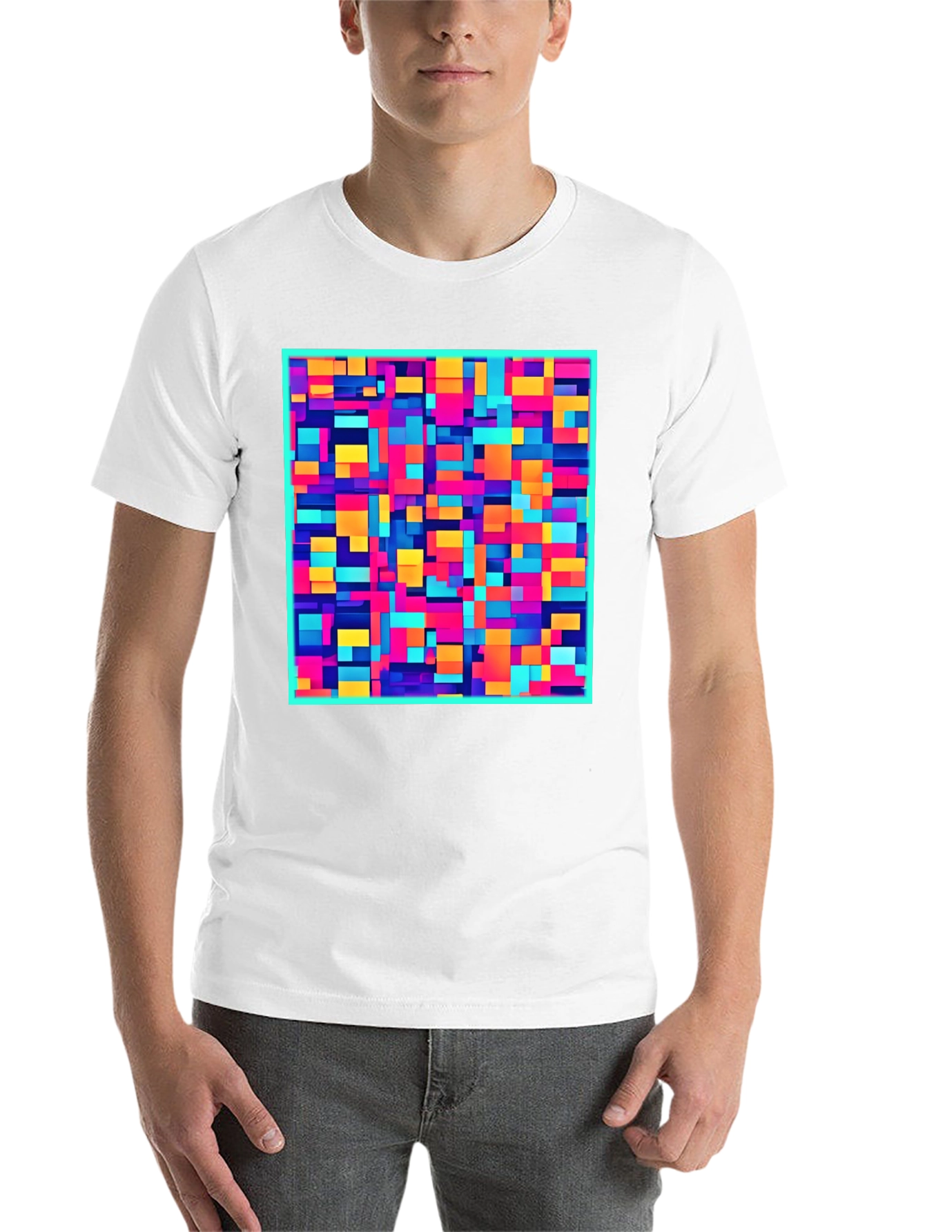 Black Colorful Block Pattern Graphic Tee - Modern Style view 14