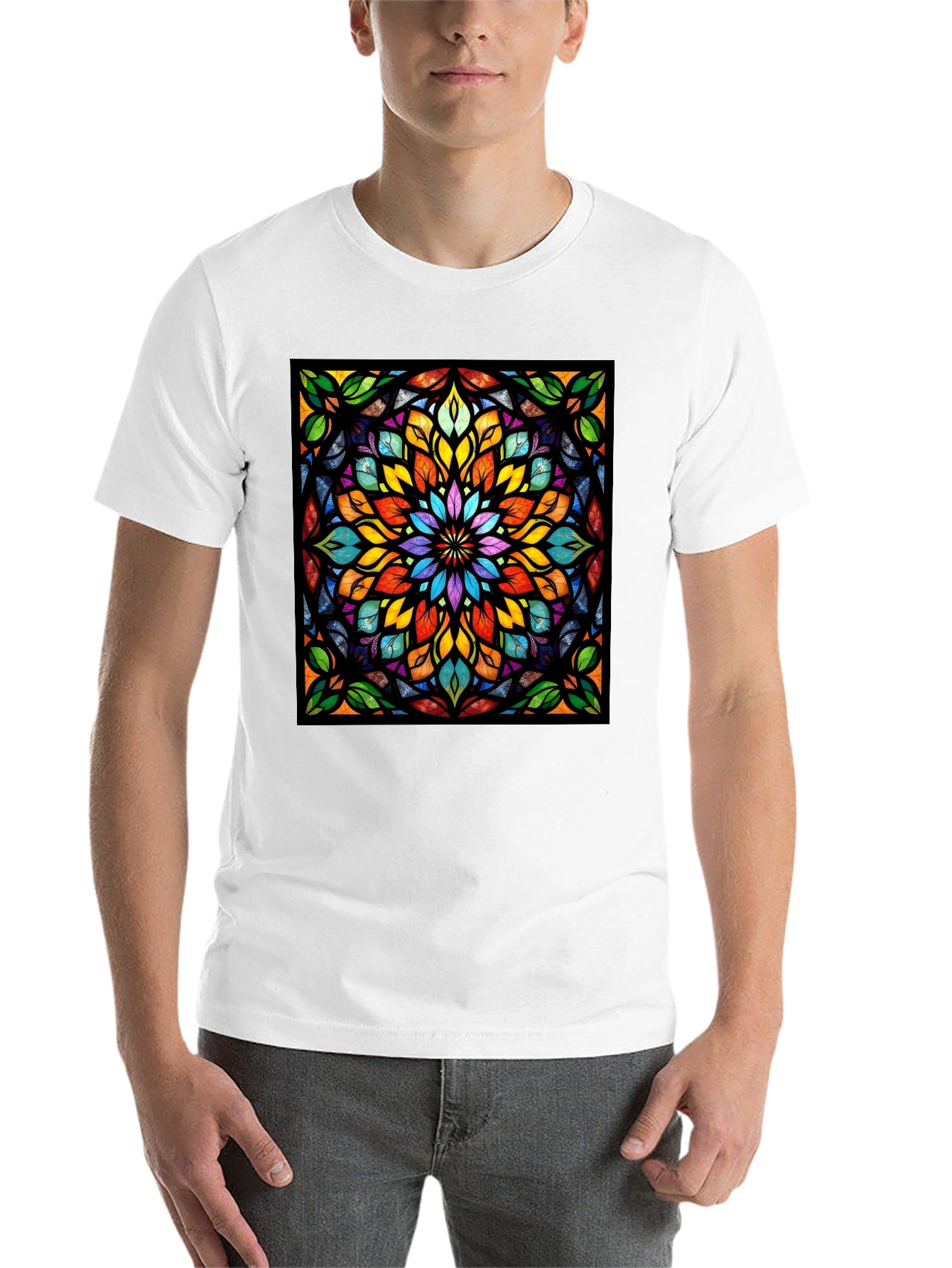 Black Kaleidoscope Stained Glass Design Black T-Shirt view 14