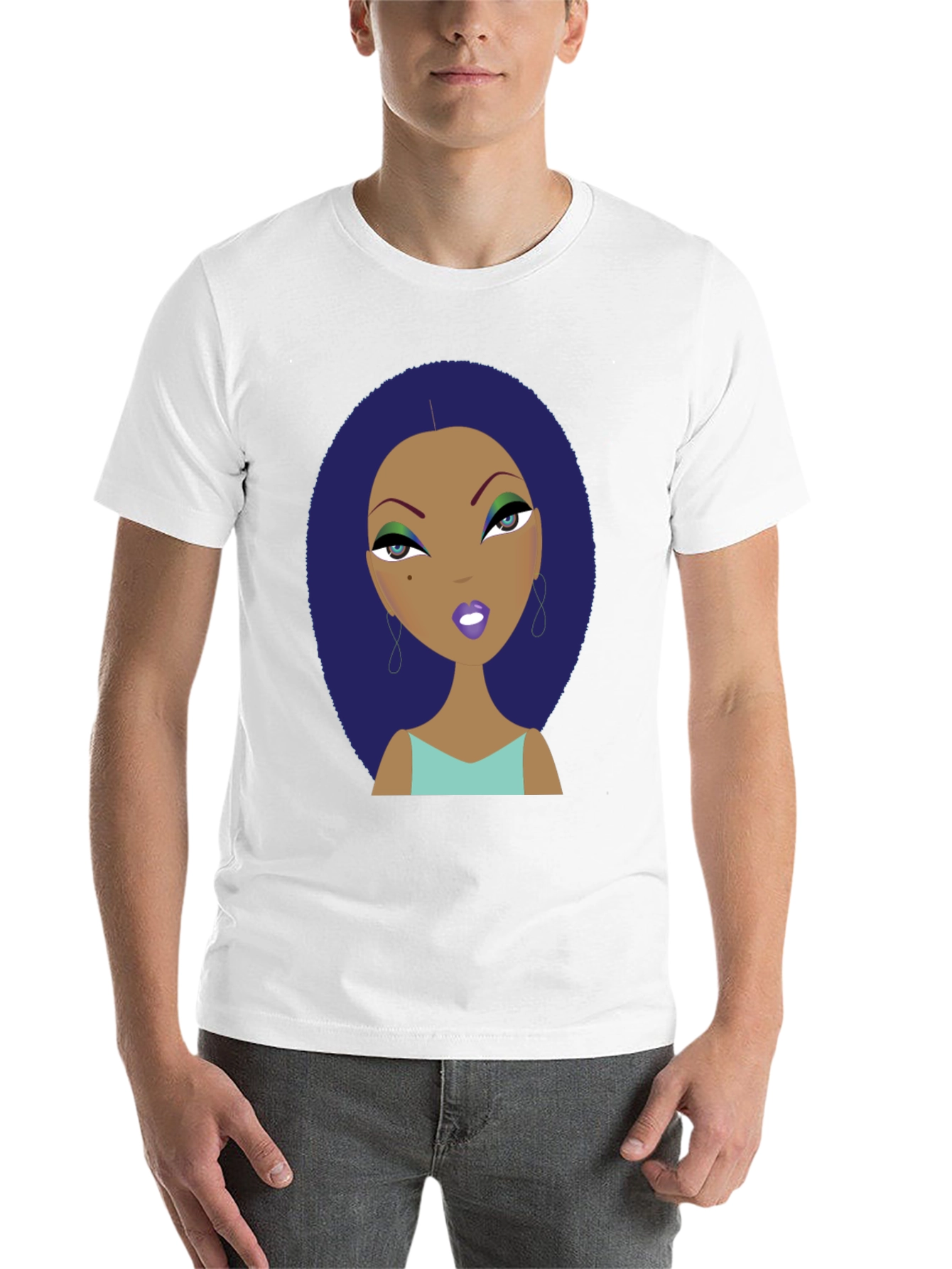 Black Funky Cartoon Lady Graphic Print Tee view 14