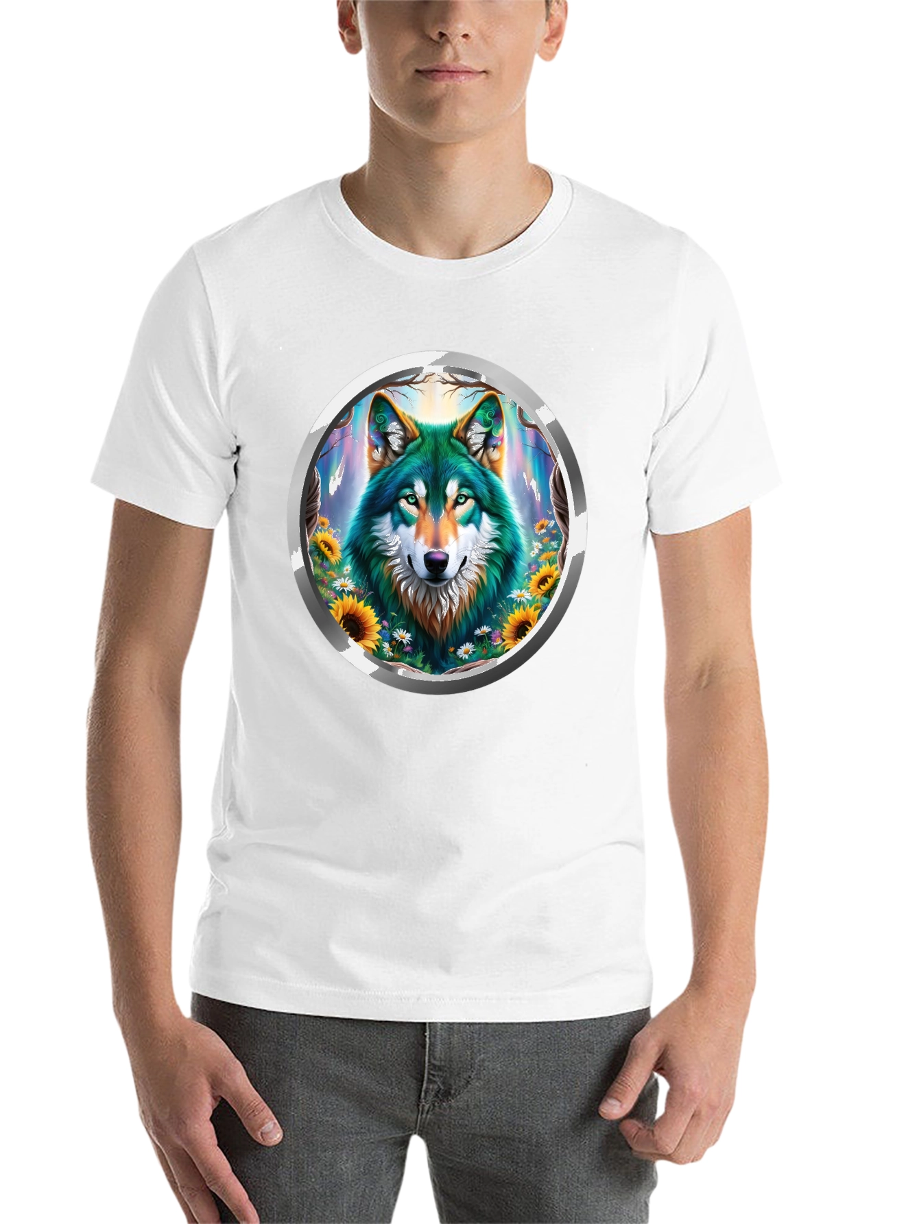 Black Wolf Circle Graphic Tee - Nature Inspired Design view 14