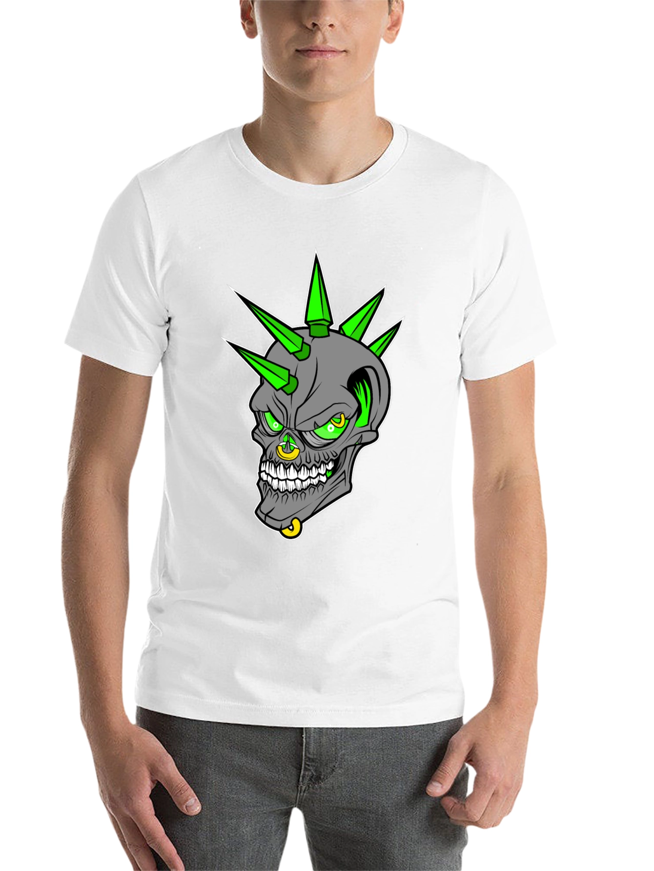Black Edgy Skull Graphic T-Shirt - Punk Rock Style view 14