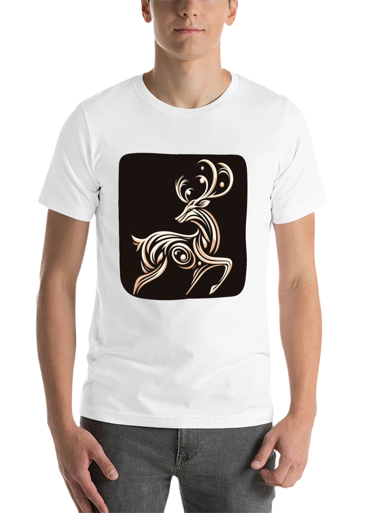 Black Elegant Deer Graphic Tee - Stylish Men's Black T-Shirt view 14