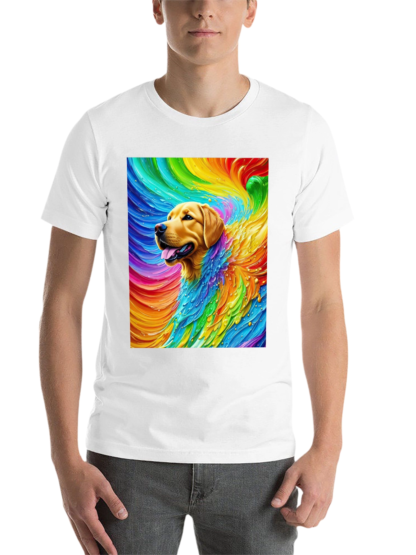 Black Rainbow Dog Graphic Tee - Soft Cotton Blend T-Shirt view 14