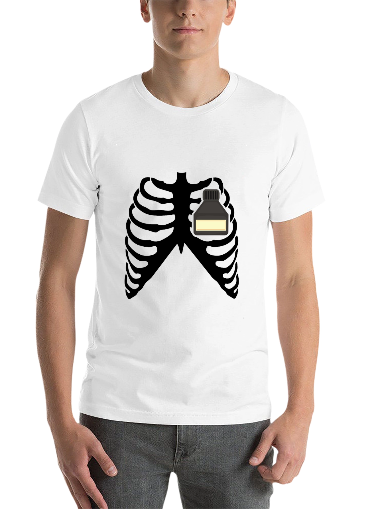 Black Skeleton Rib Cage Ink Bottle Funny Graphic T-Shirt view 14