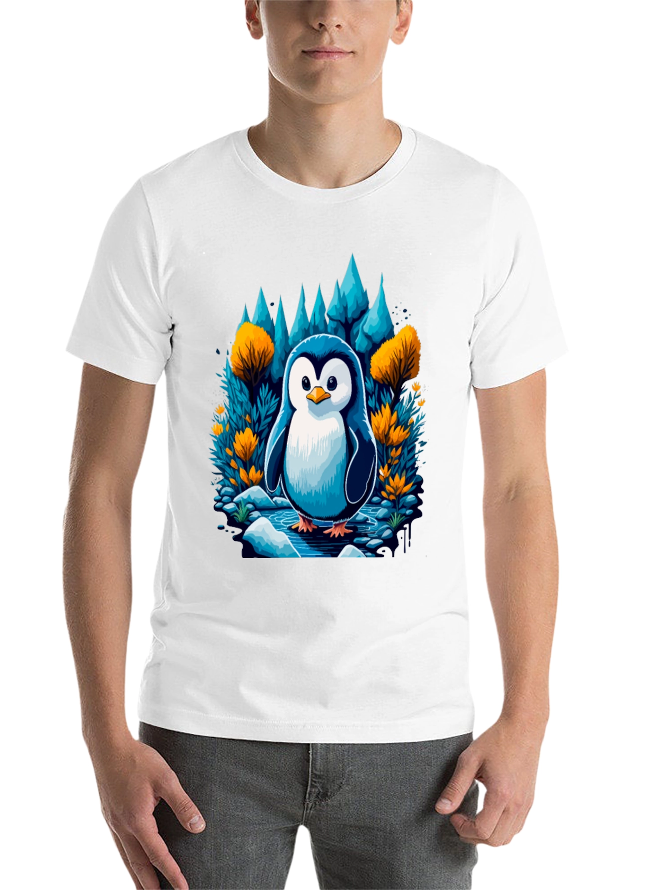 Black Penguin in Forest T-Shirt view 14