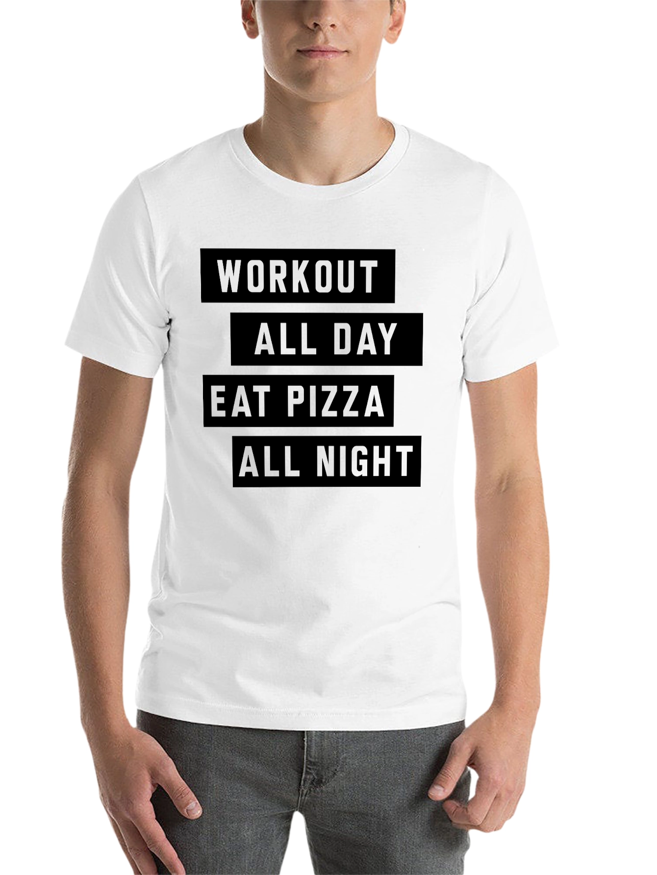 Black Workout, Pizza, All Night Black T-Shirt view 14