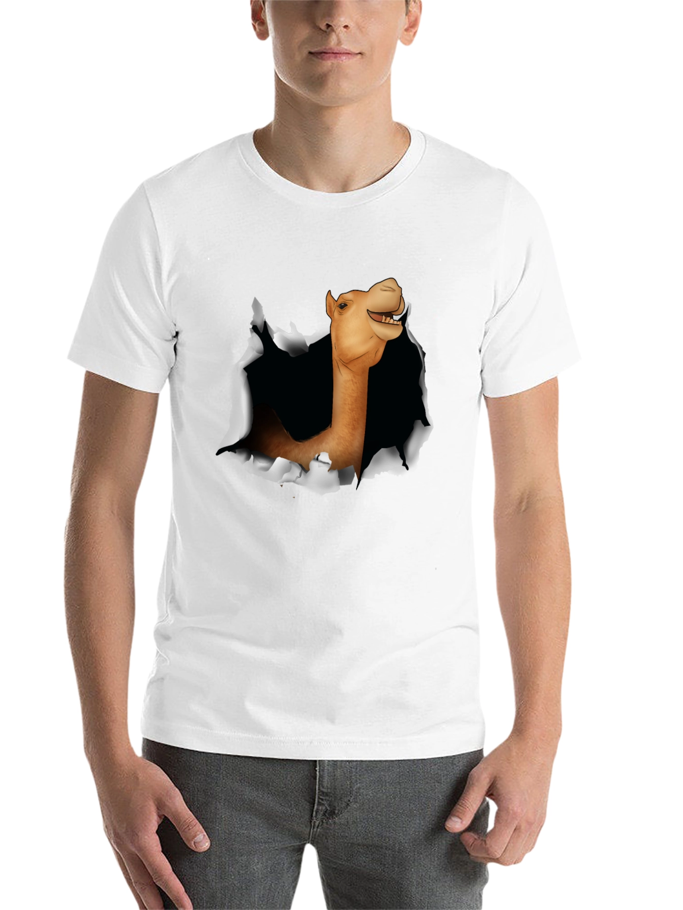 Black Camel Head Ripping Through Black T-Shirt view 14