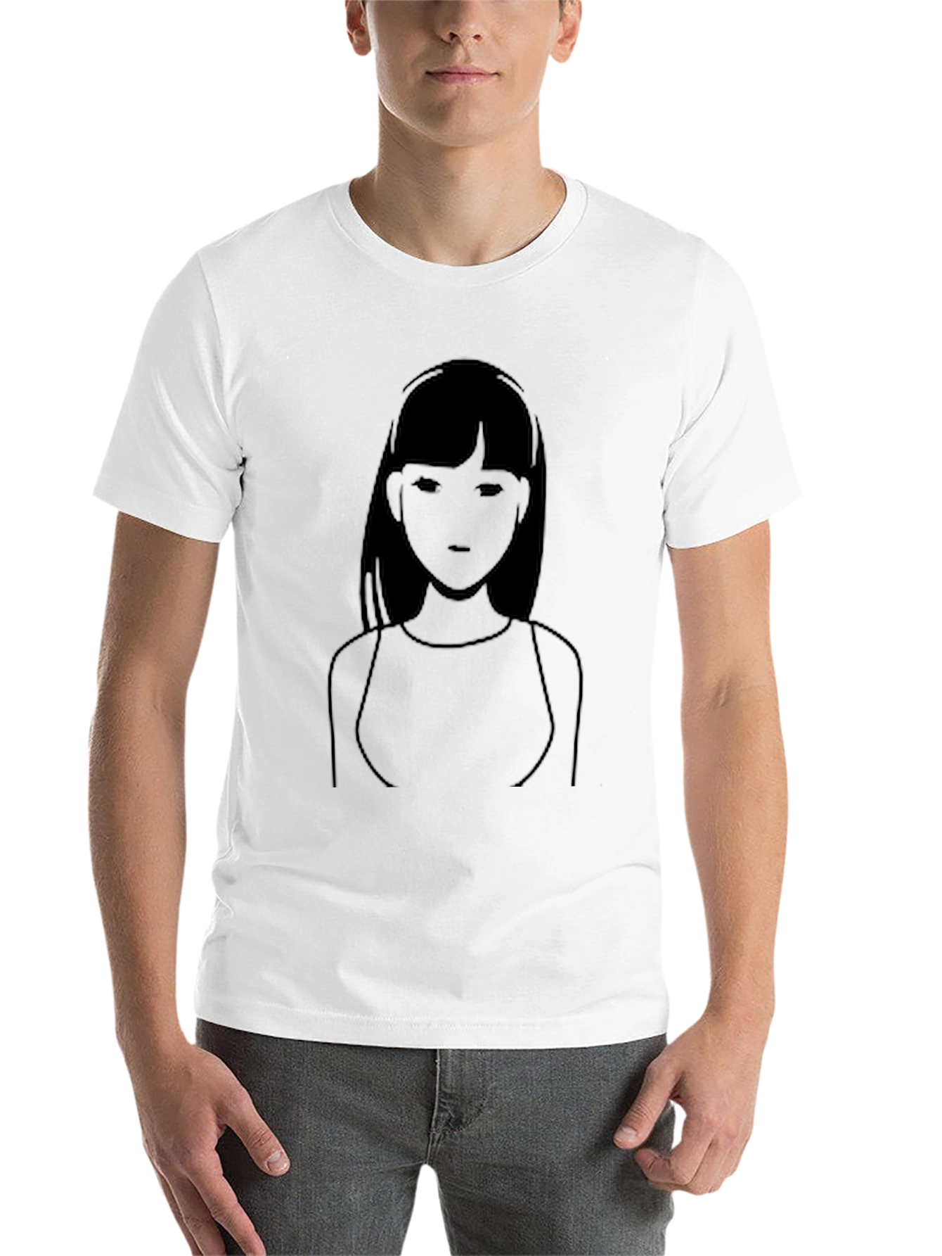 Minimalist Anime Girl Graphic Tee - Black Cotton Casual - 14