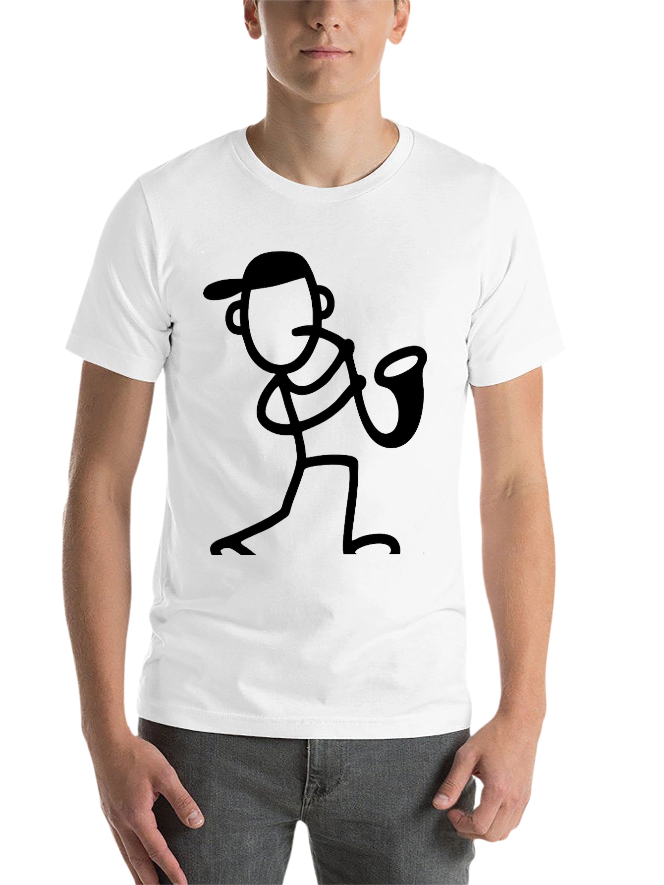 Black Cool Black Stick Figure Saxophone Player T-Shirt view 14