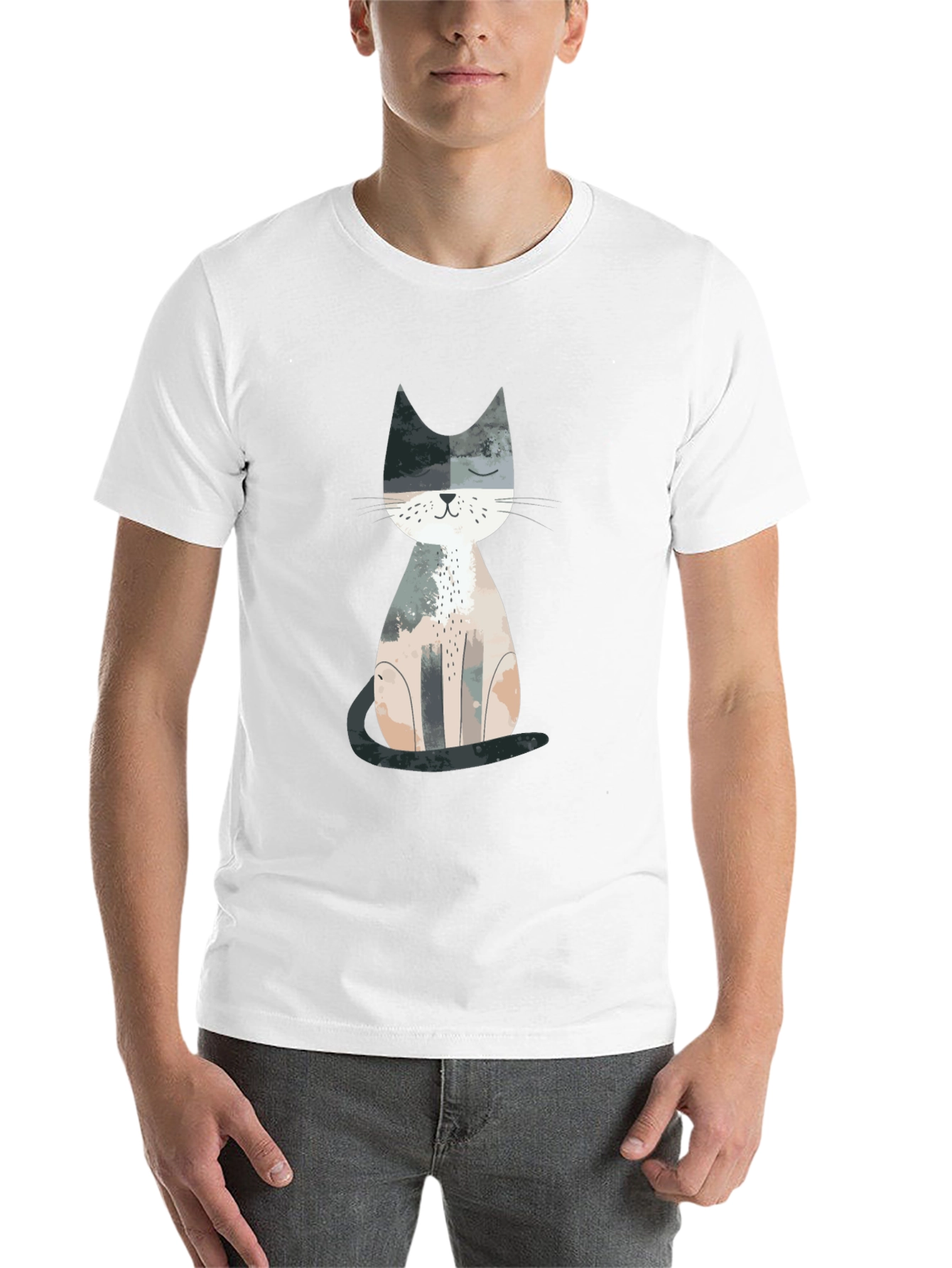 Black Cute Cat Graphic Print Crew Neck T-Shirt view 14