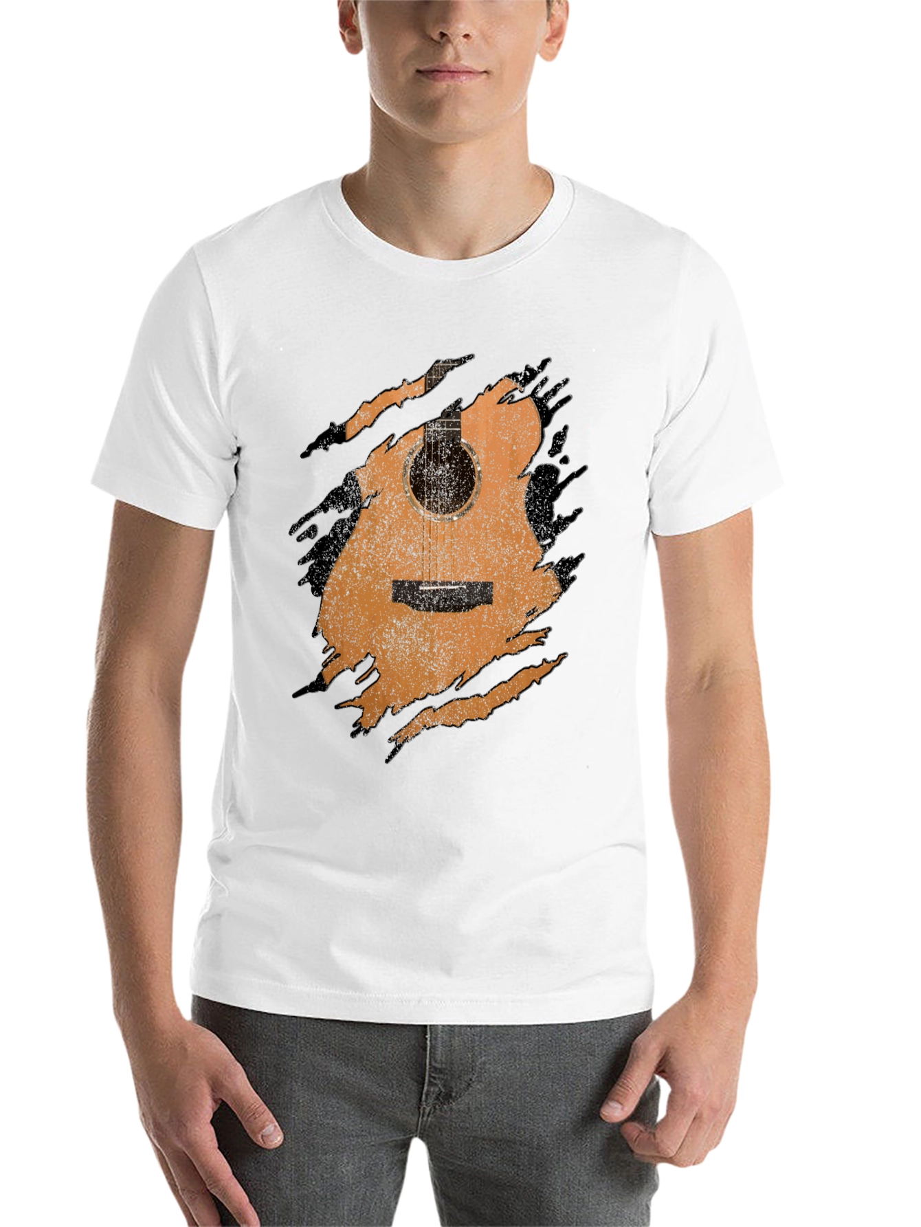 Guitar Graphic Tee - Distressed Acoustic Design, Musician Shirt - 14