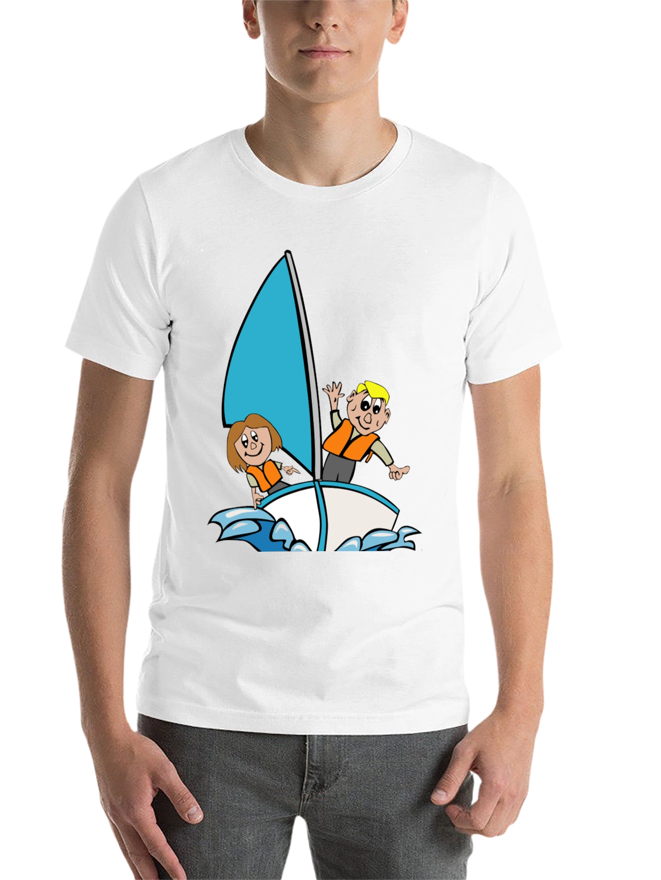 Black Cartoon Sailboat Graphic T-Shirt - Black Crew Neck view 14