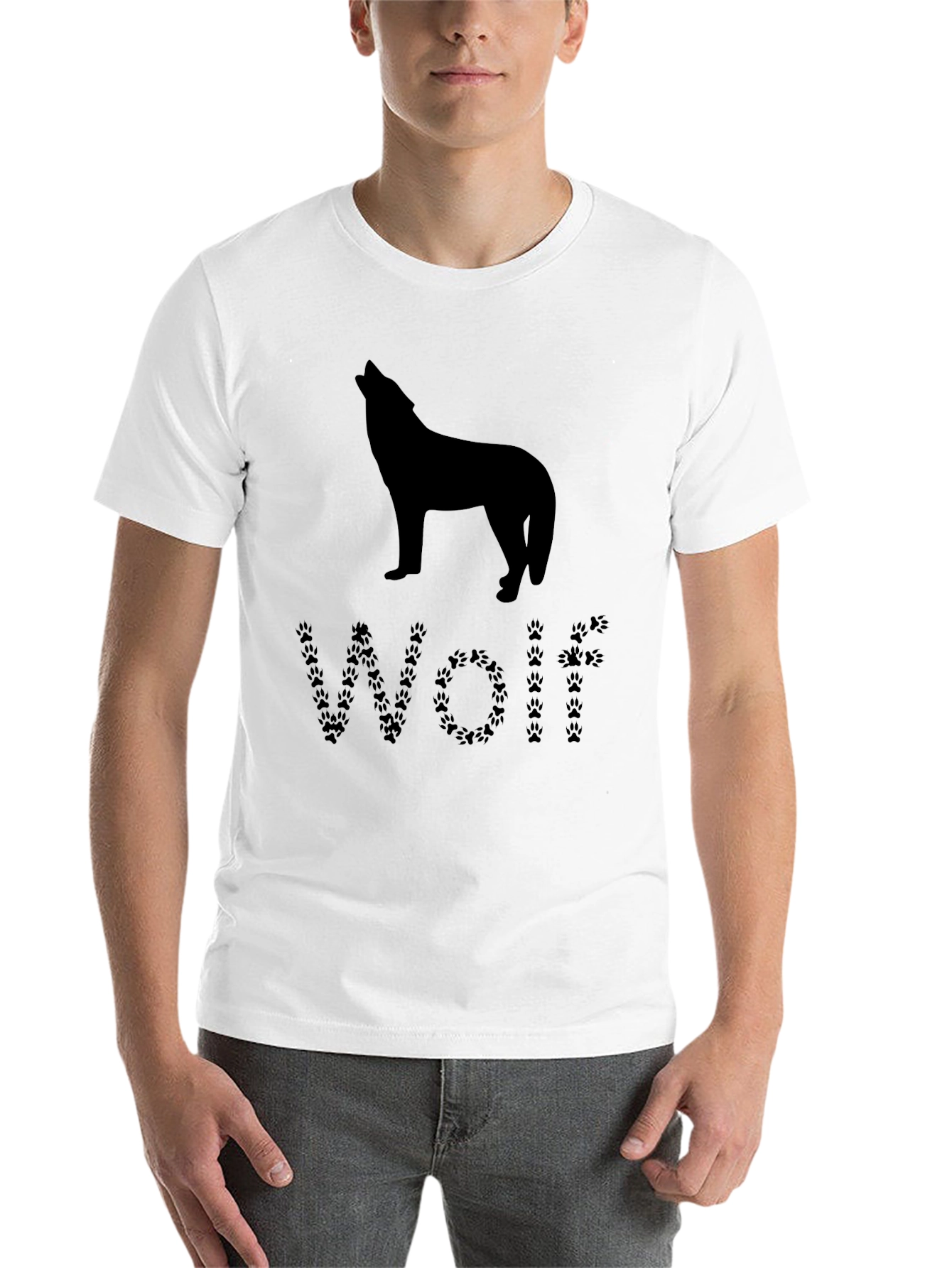 Black Wolf Silhouette Paw Print T-Shirt view 14