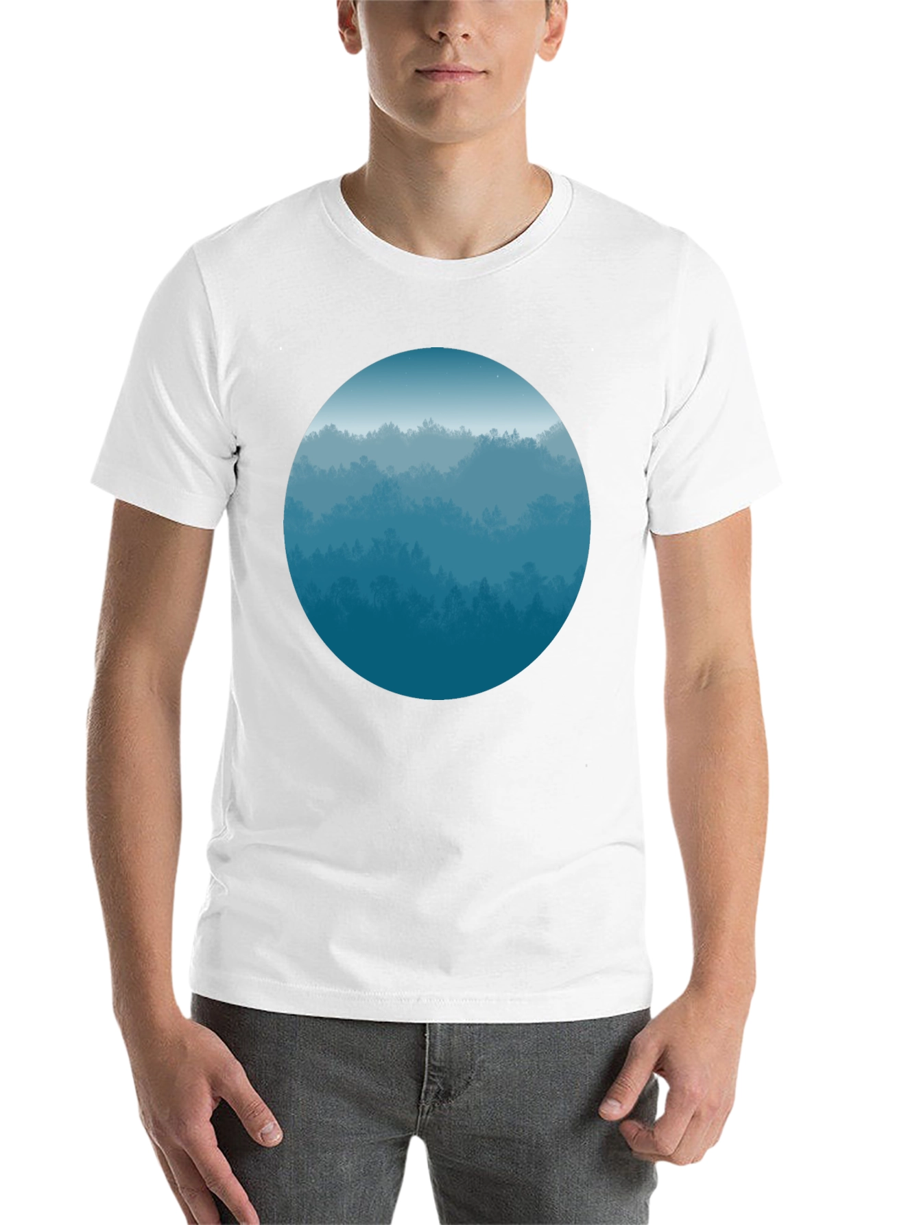 Black Blue Forest Circle Graphic Tee - Soft Style view 14