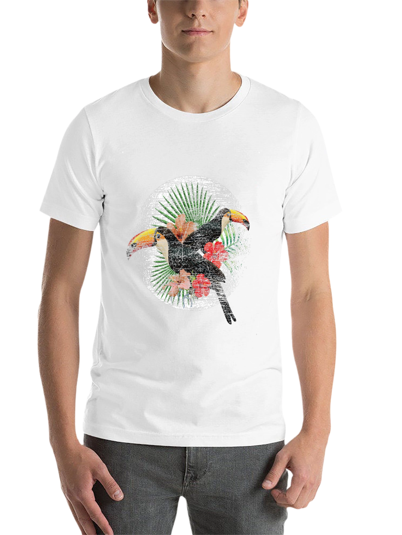 Black Tropical Toucan Graphic Tee - Black Cotton Blend Shirt view 14