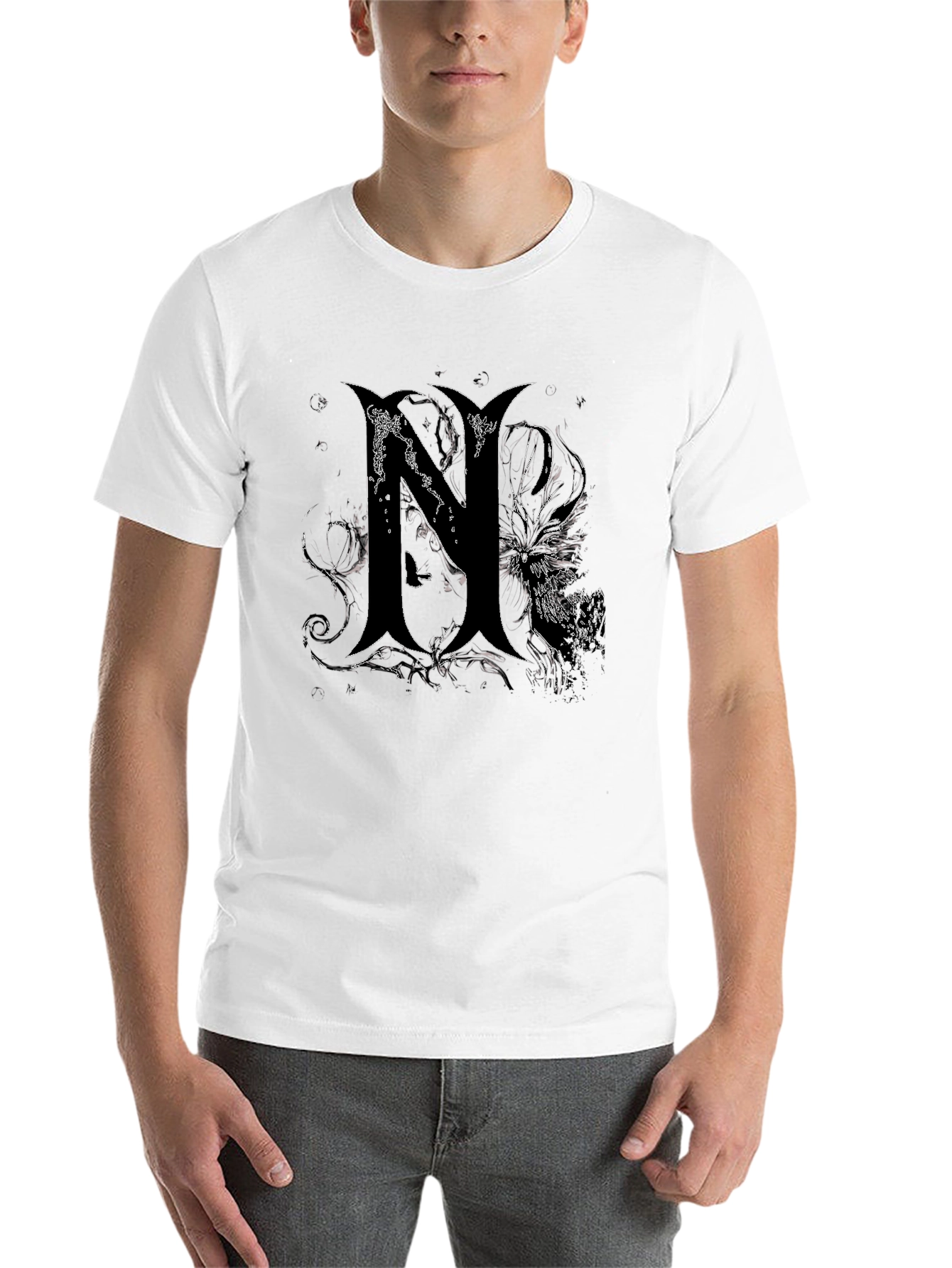 Black Edgy Gothic "N" Graphic Print Black T-Shirt view 14
