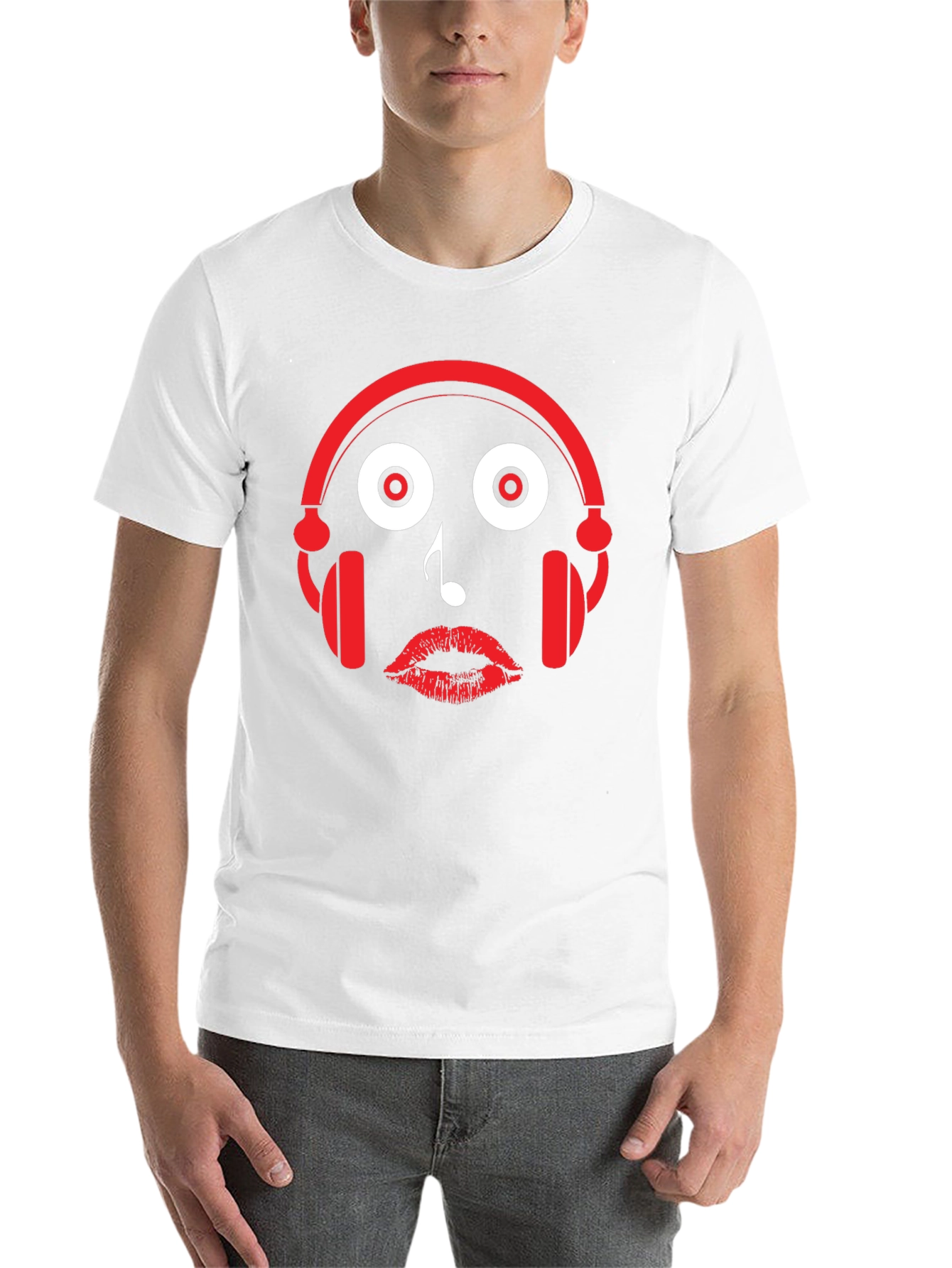 Black Music Lover's Tee: Headphones, Note, Lips Graphic T-Shirt view 14