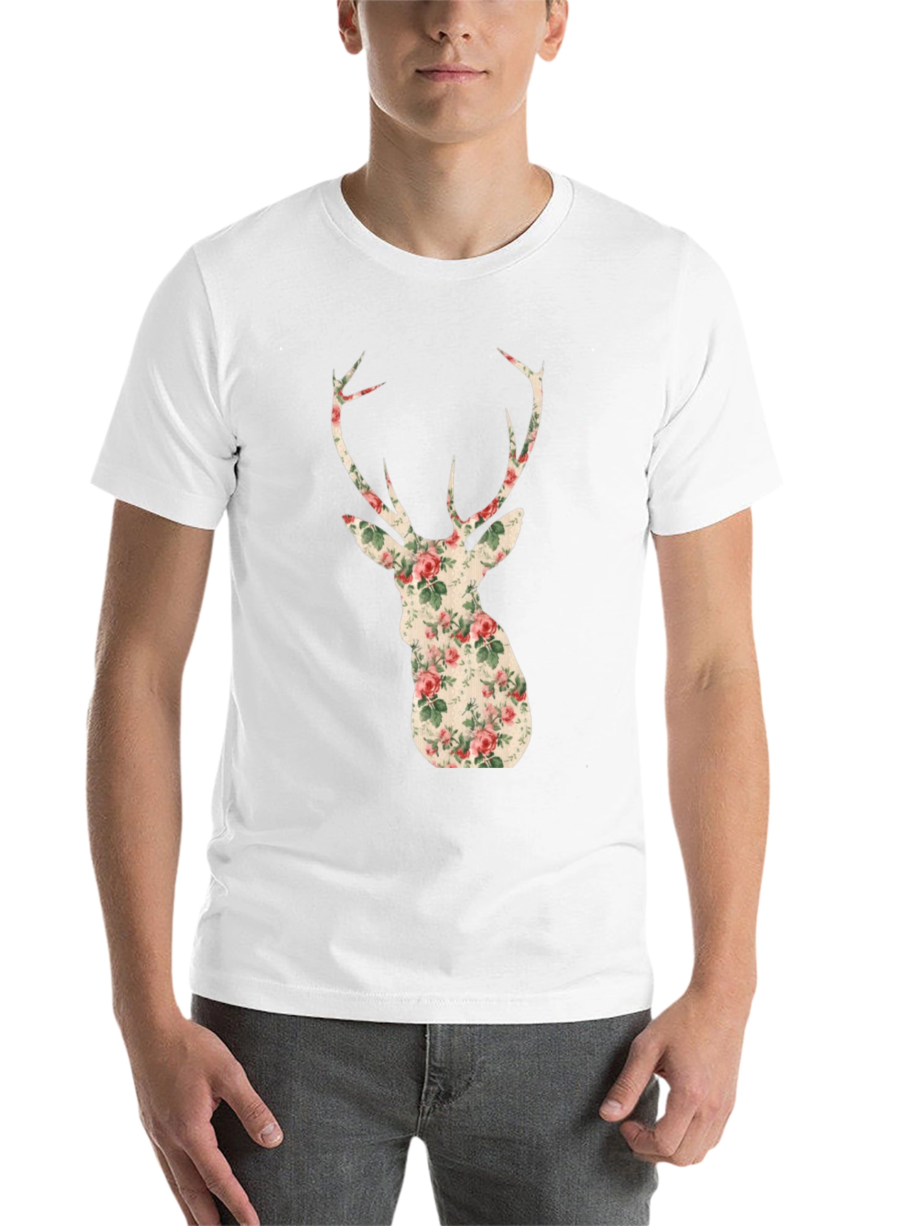 Black Floral Deer Head Graphic Tee - Trendy Animal Print view 14