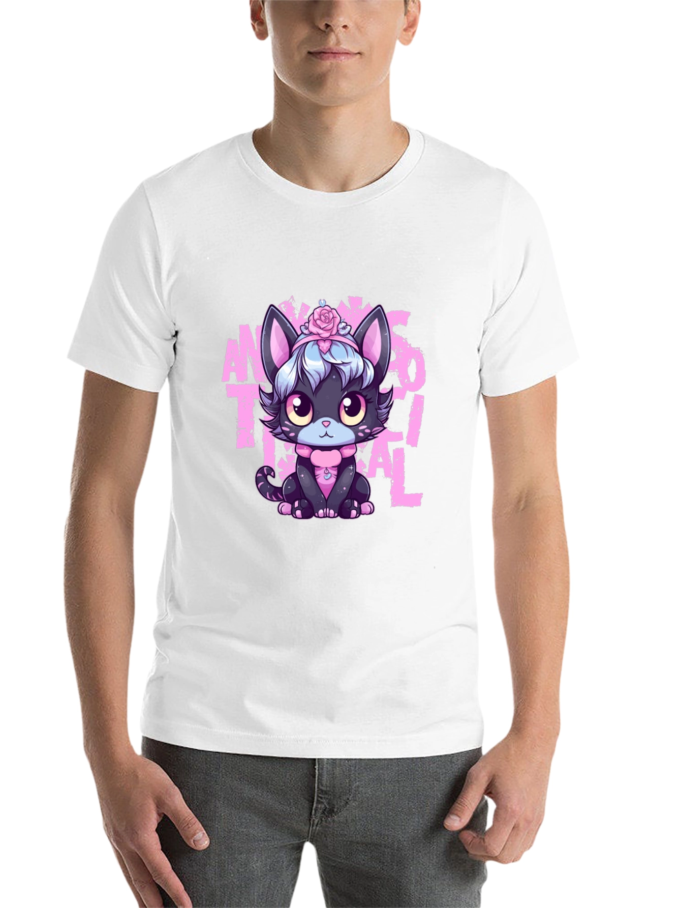 Black Anime Aesthetic Cat T-Shirt view 14
