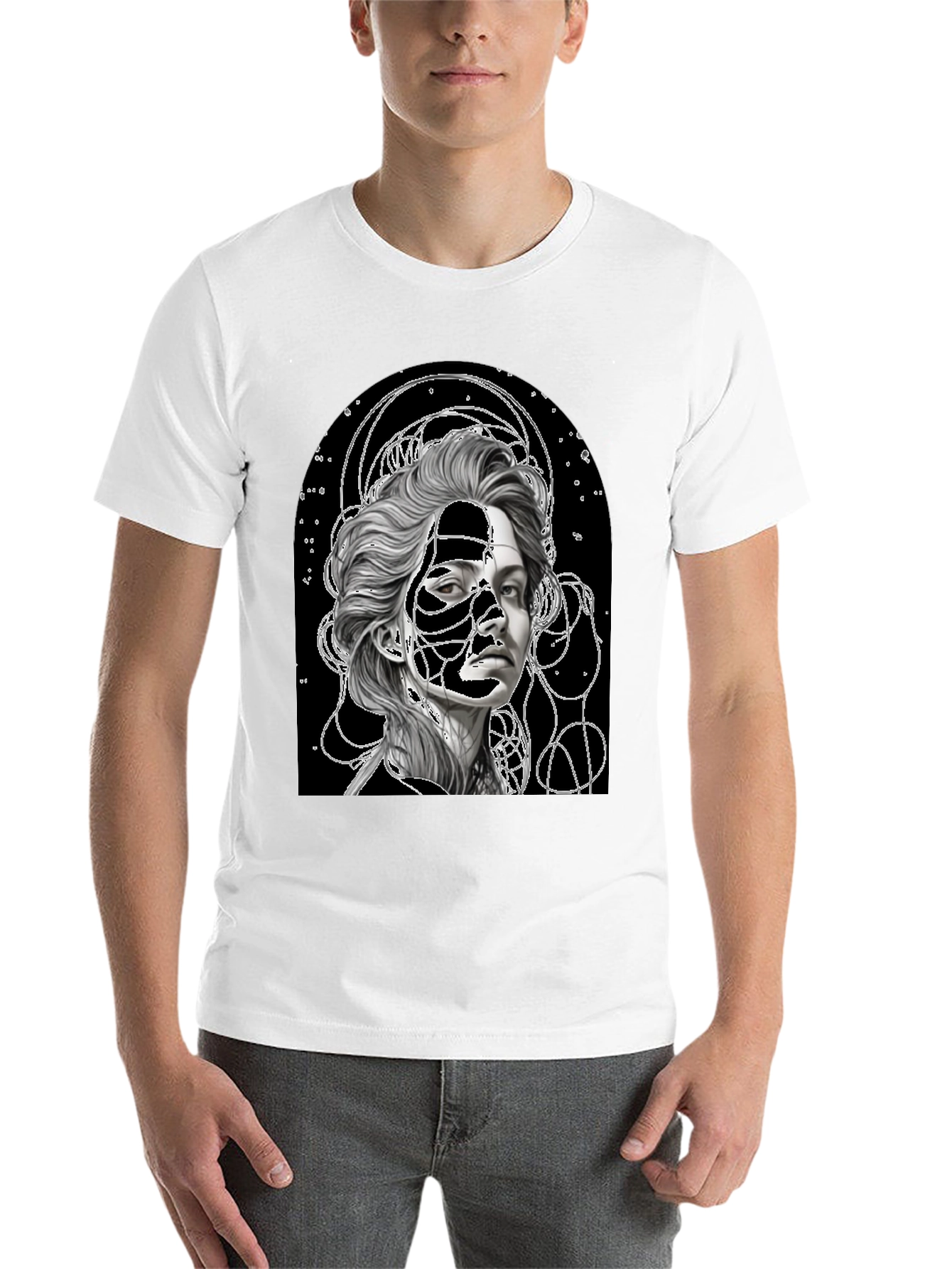 Black Abstract Portrait Graphic Tee - Stylish Black T-Shirt view 14