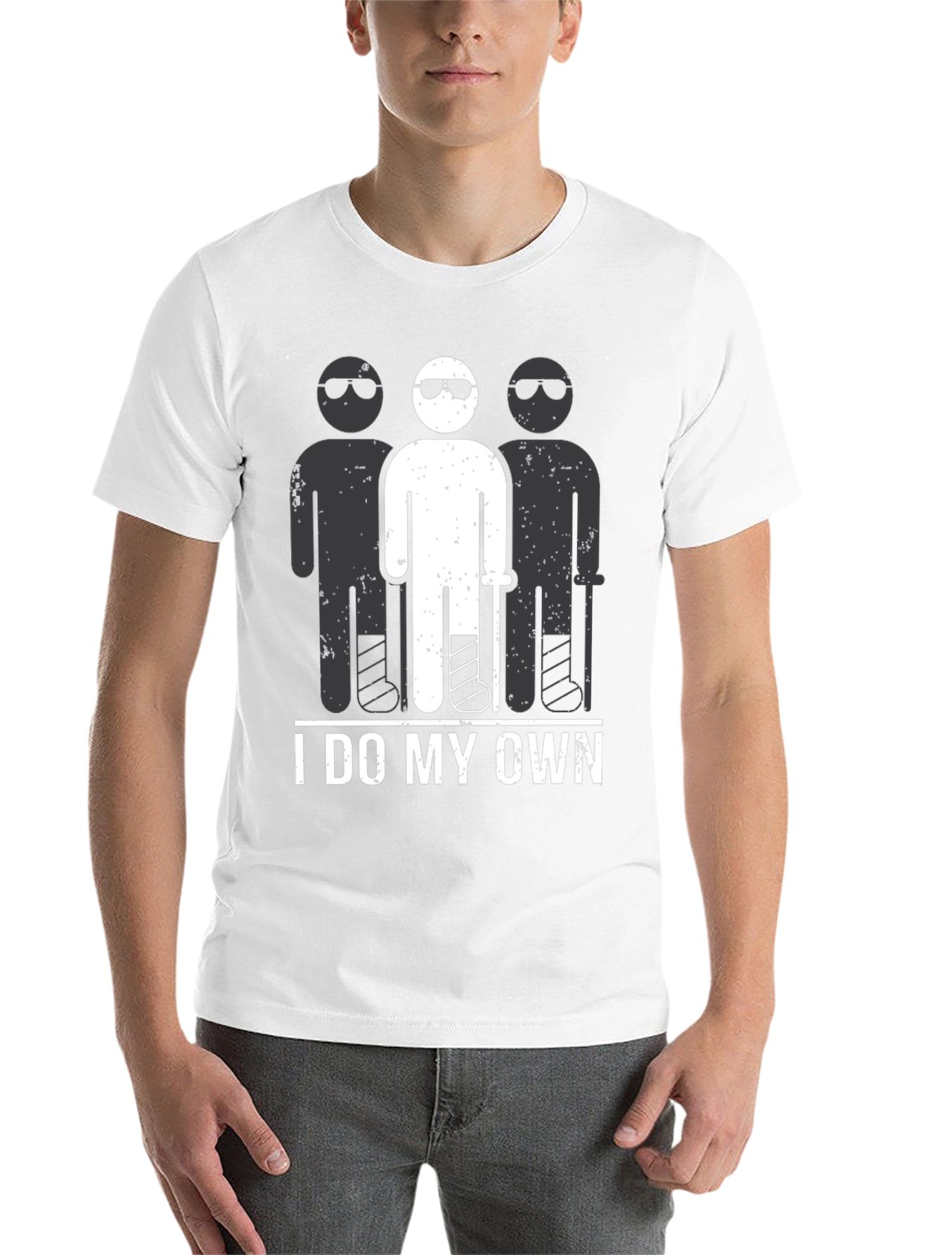 Black I Do My Own Stunts T-Shirt Funny Broken Leg view 14