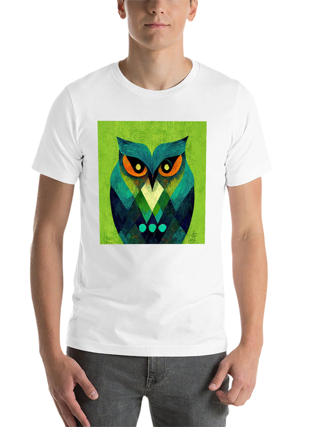 Black Geometric Owl Graphic Tee - Black Cotton Blend view 14