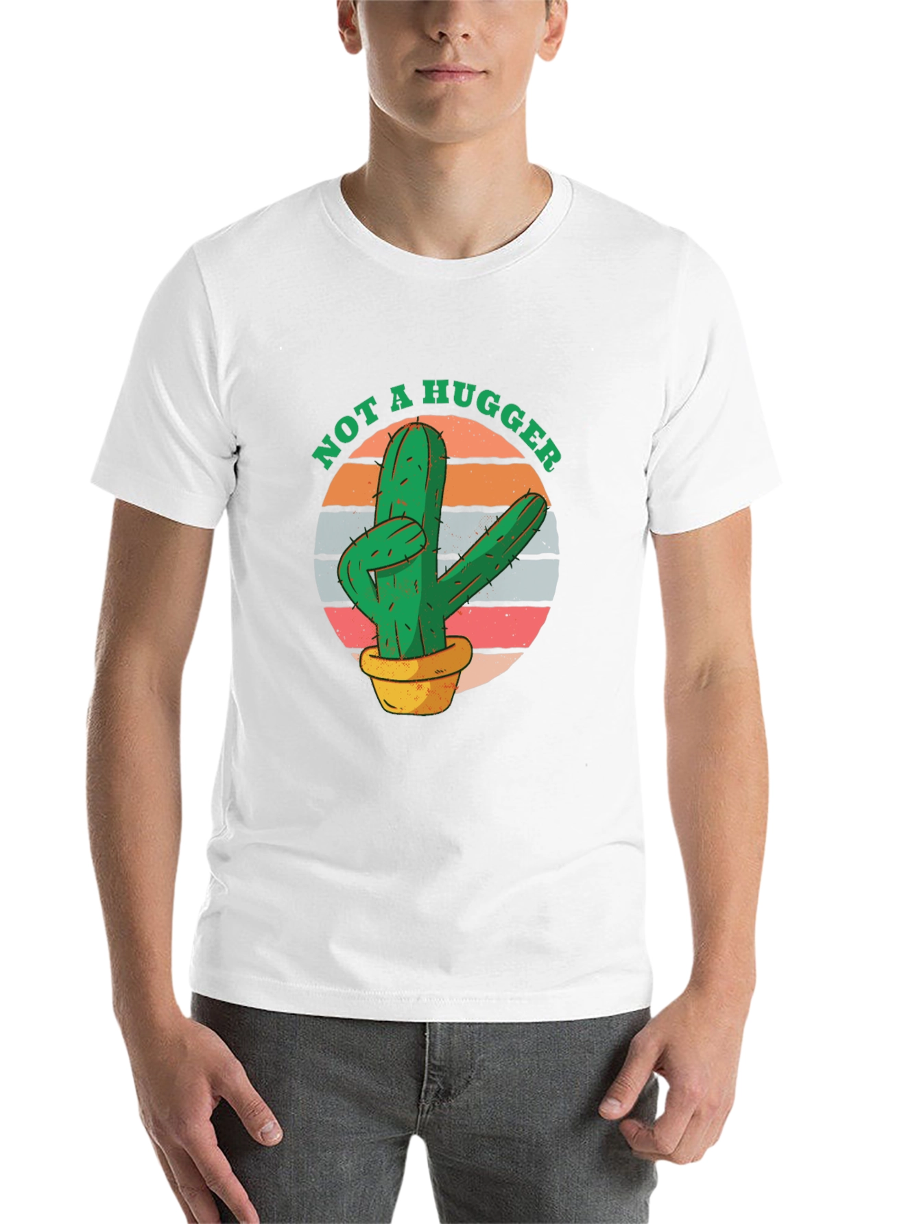 Black Not A Hugger Cactus Graphic Tee - Unisex Black T-Shirt view 14